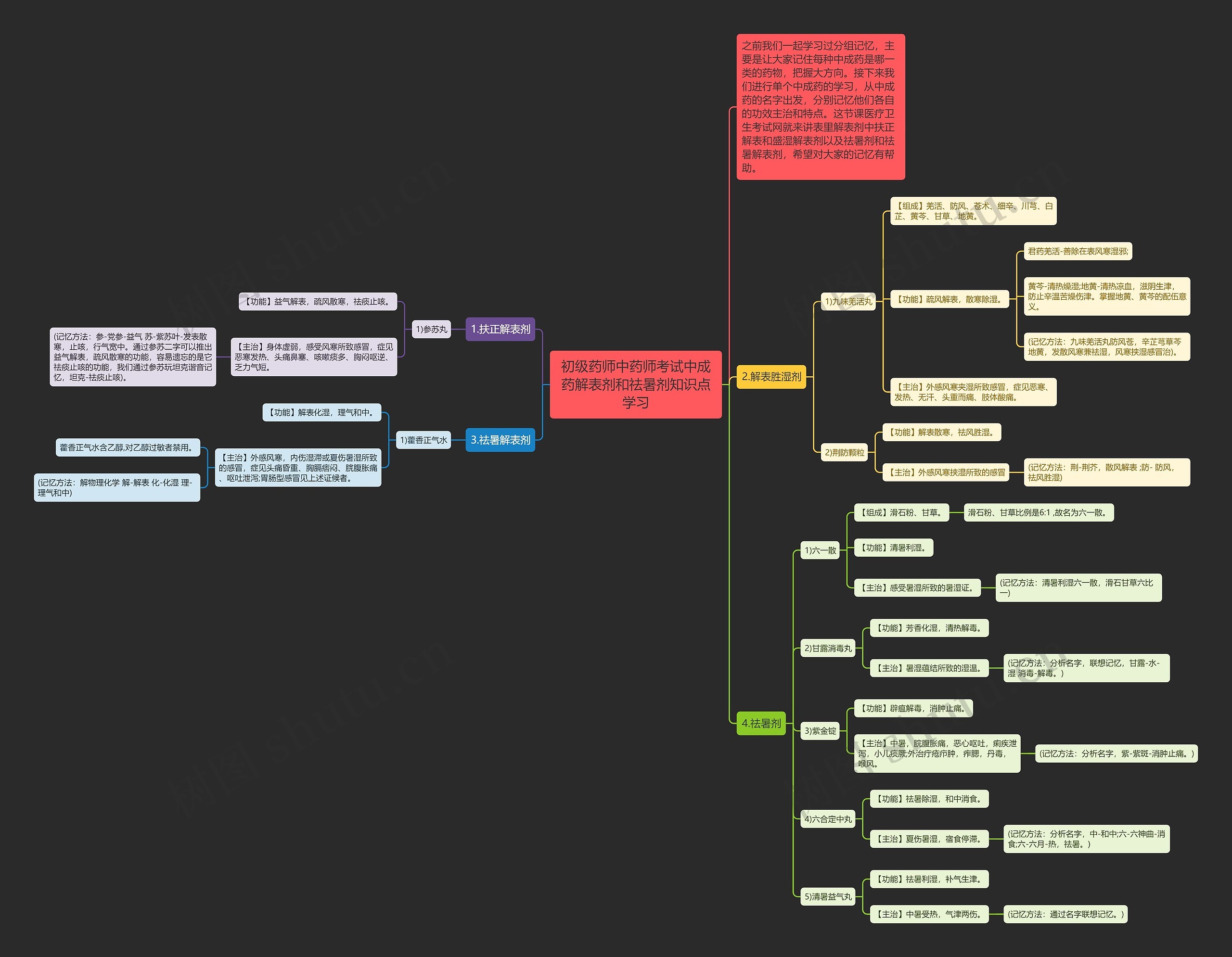 初级药师中药师考试中成药解表剂和祛暑剂知识点学习思维导图