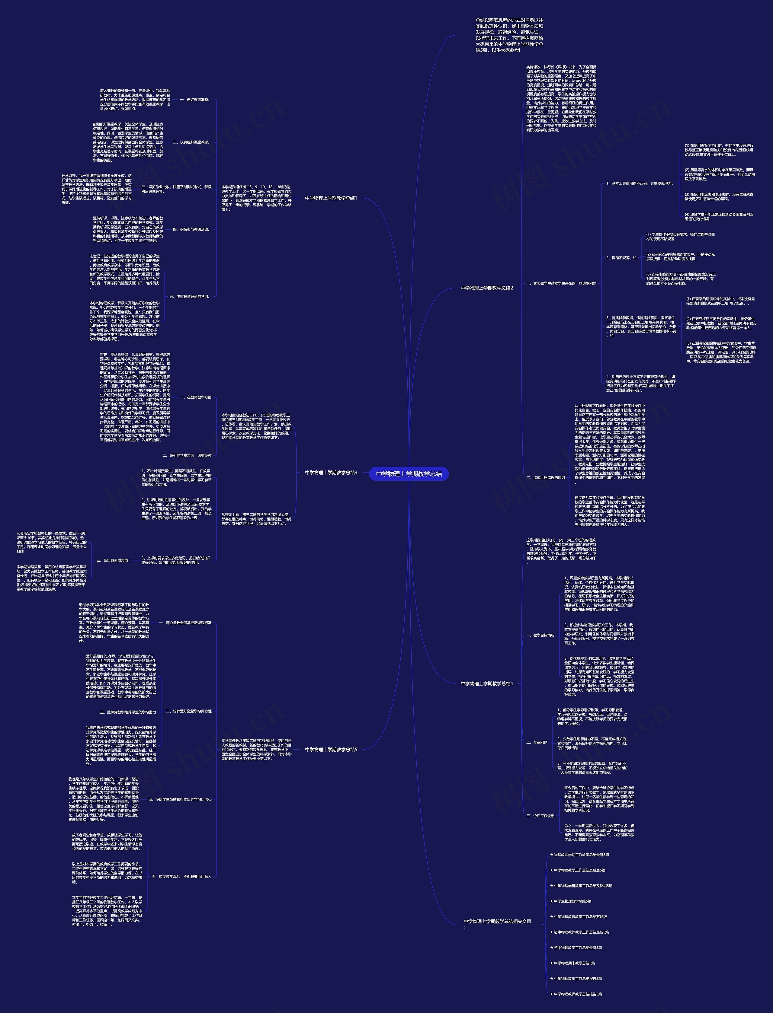 中学物理上学期教学总结思维导图