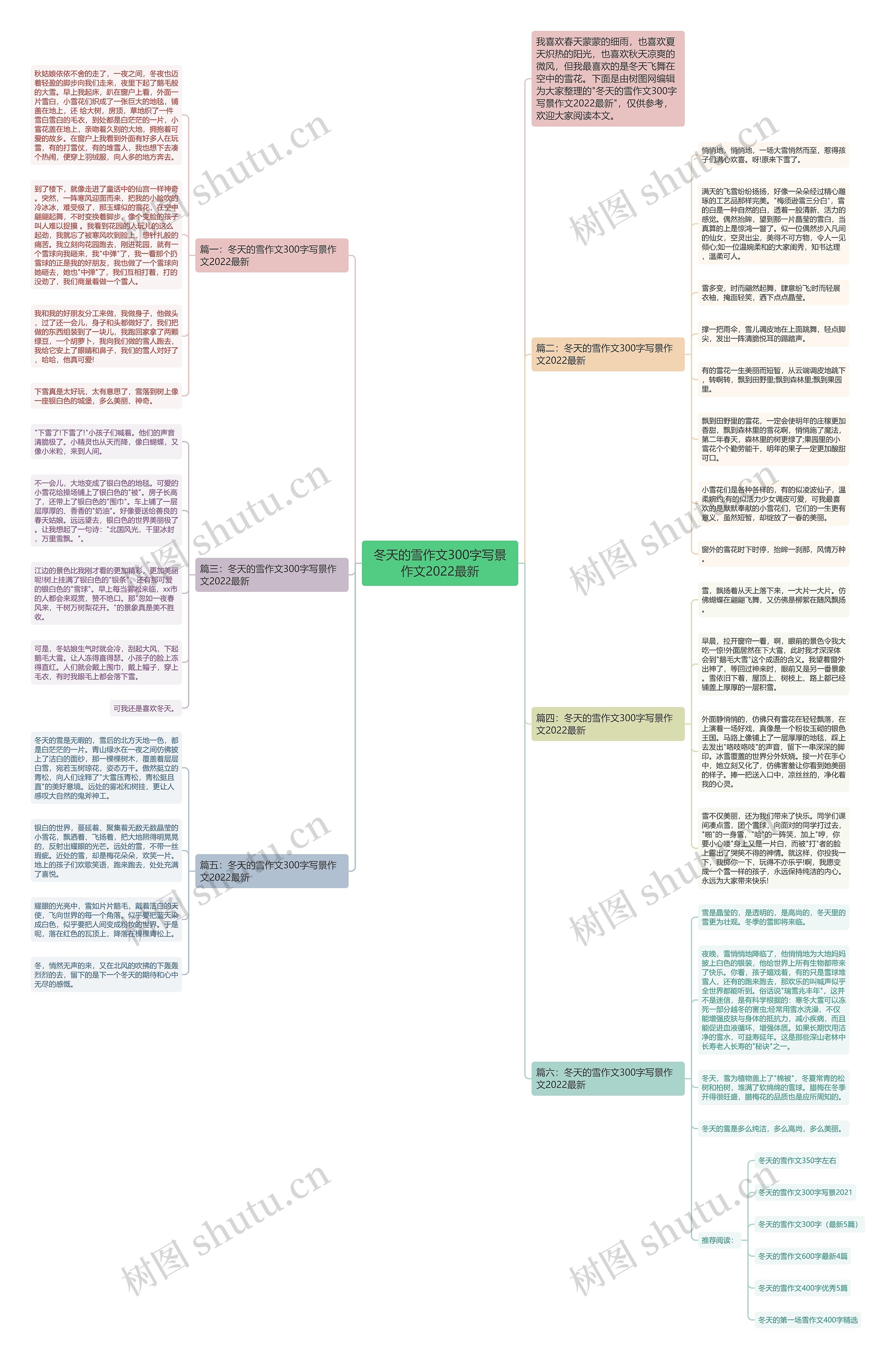 冬天的雪作文300字写景作文2022最新思维导图