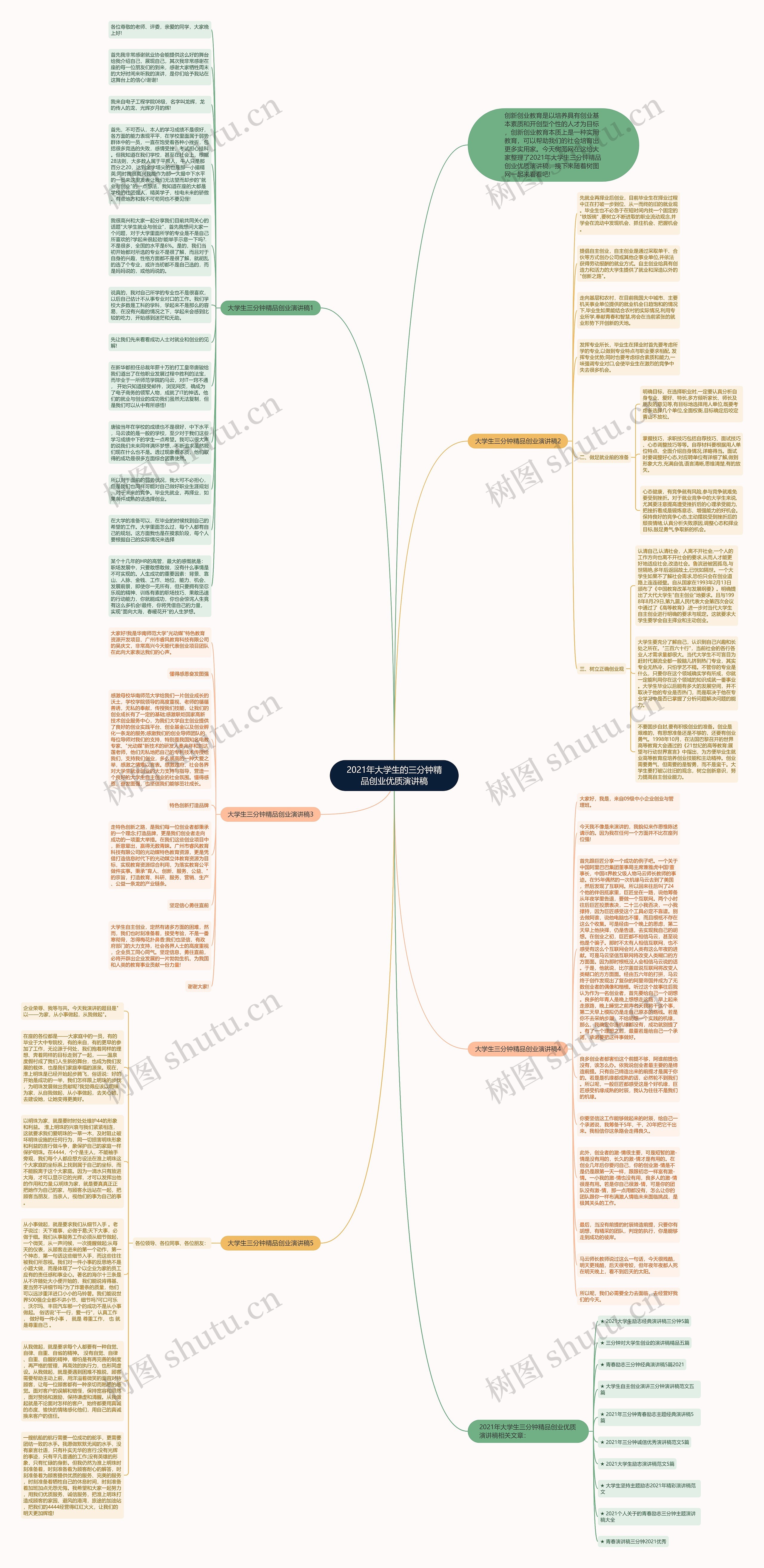 2021年大学生的三分钟精品创业优质演讲稿思维导图