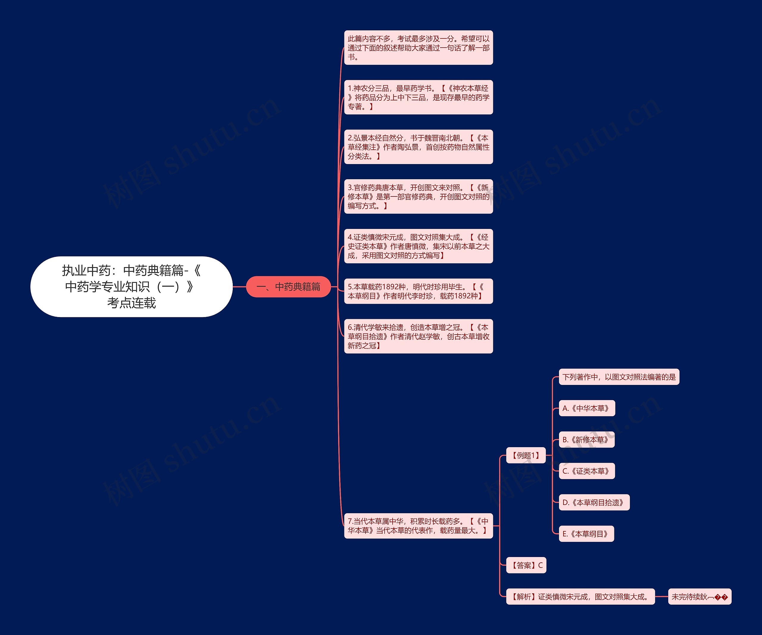 执业中药：中药典籍篇-《中药学专业知识（一）》考点连载思维导图