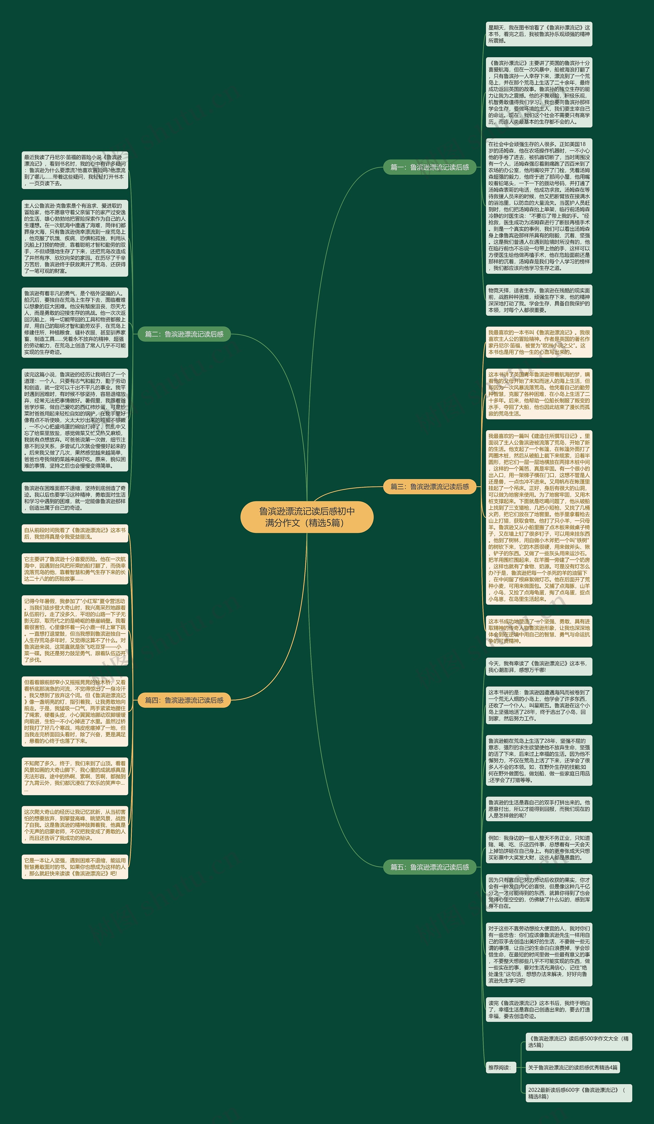 鲁滨逊漂流记读后感初中满分作文（精选5篇）思维导图