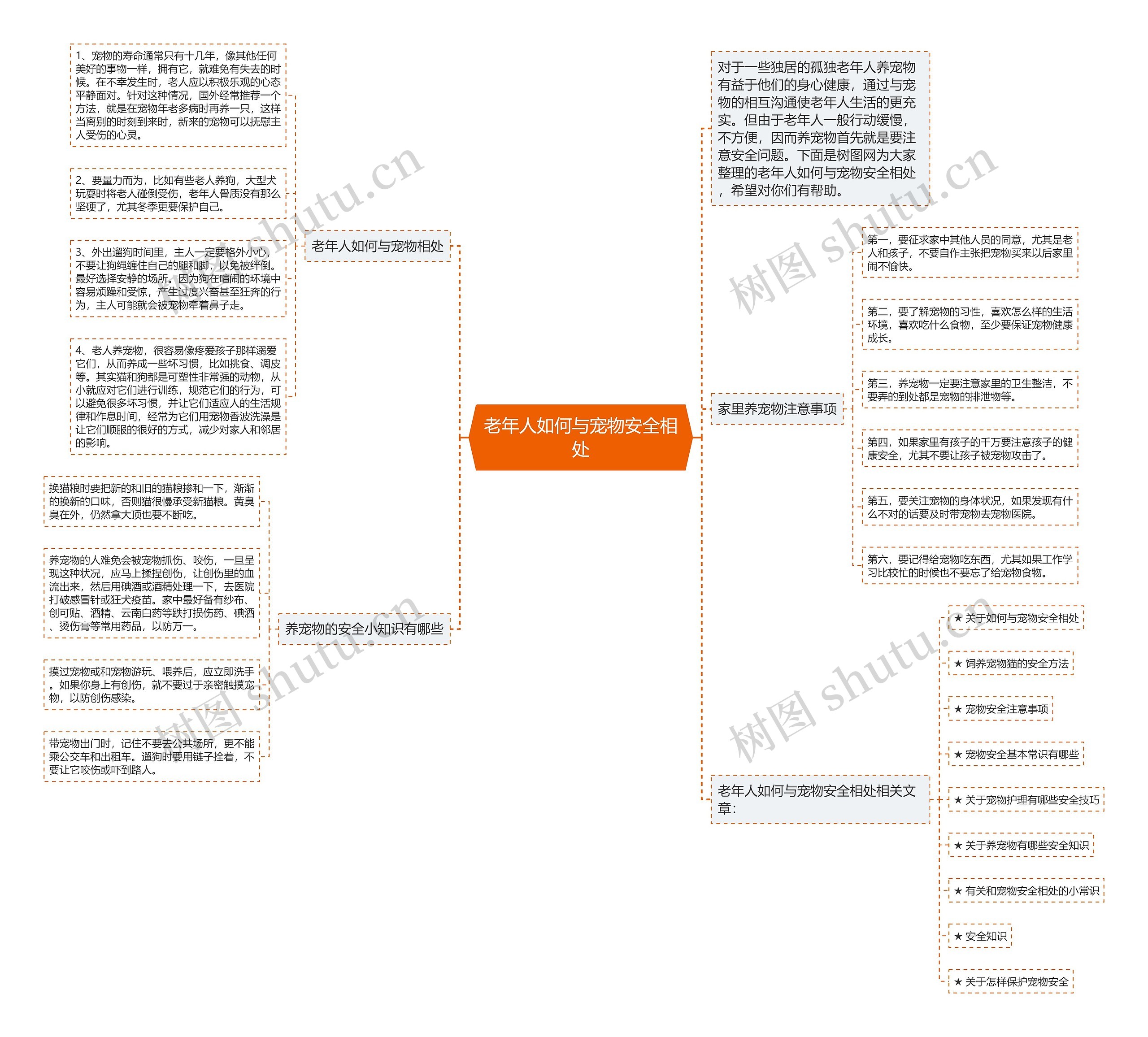 老年人如何与宠物安全相处思维导图
