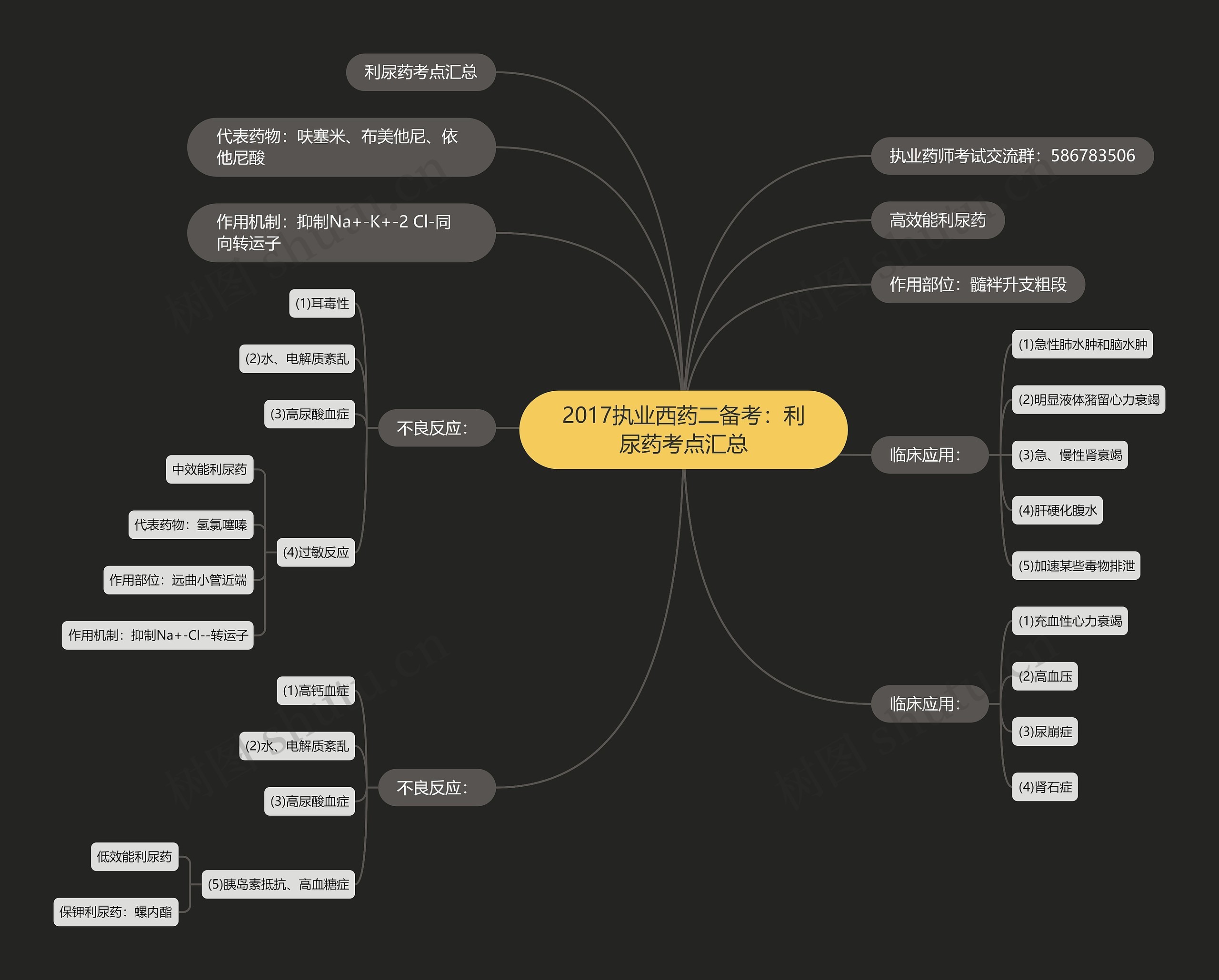 2017执业西药二备考：利尿药考点汇总思维导图
