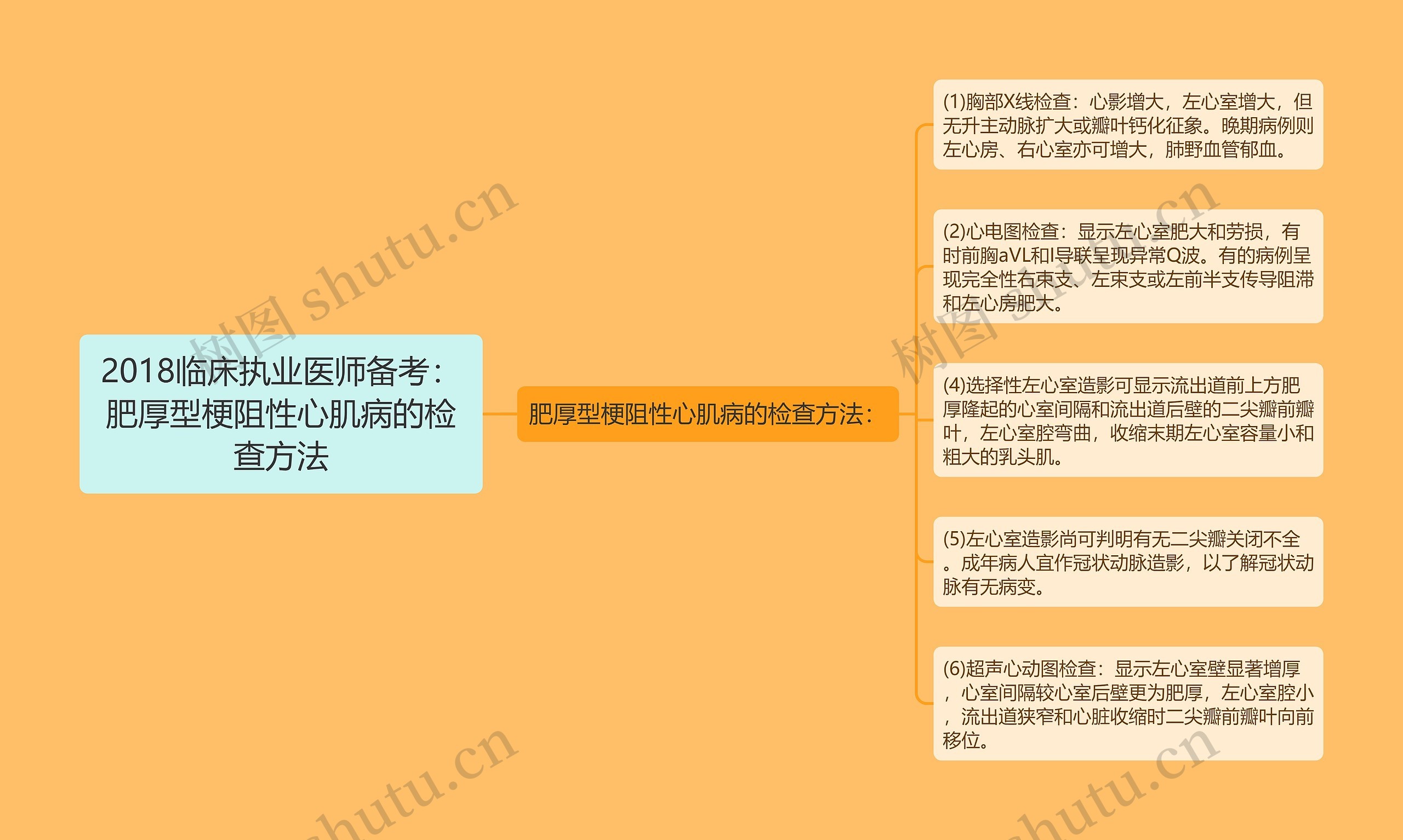 2018临床执业医师备考：肥厚型梗阻性心肌病的检查方法思维导图