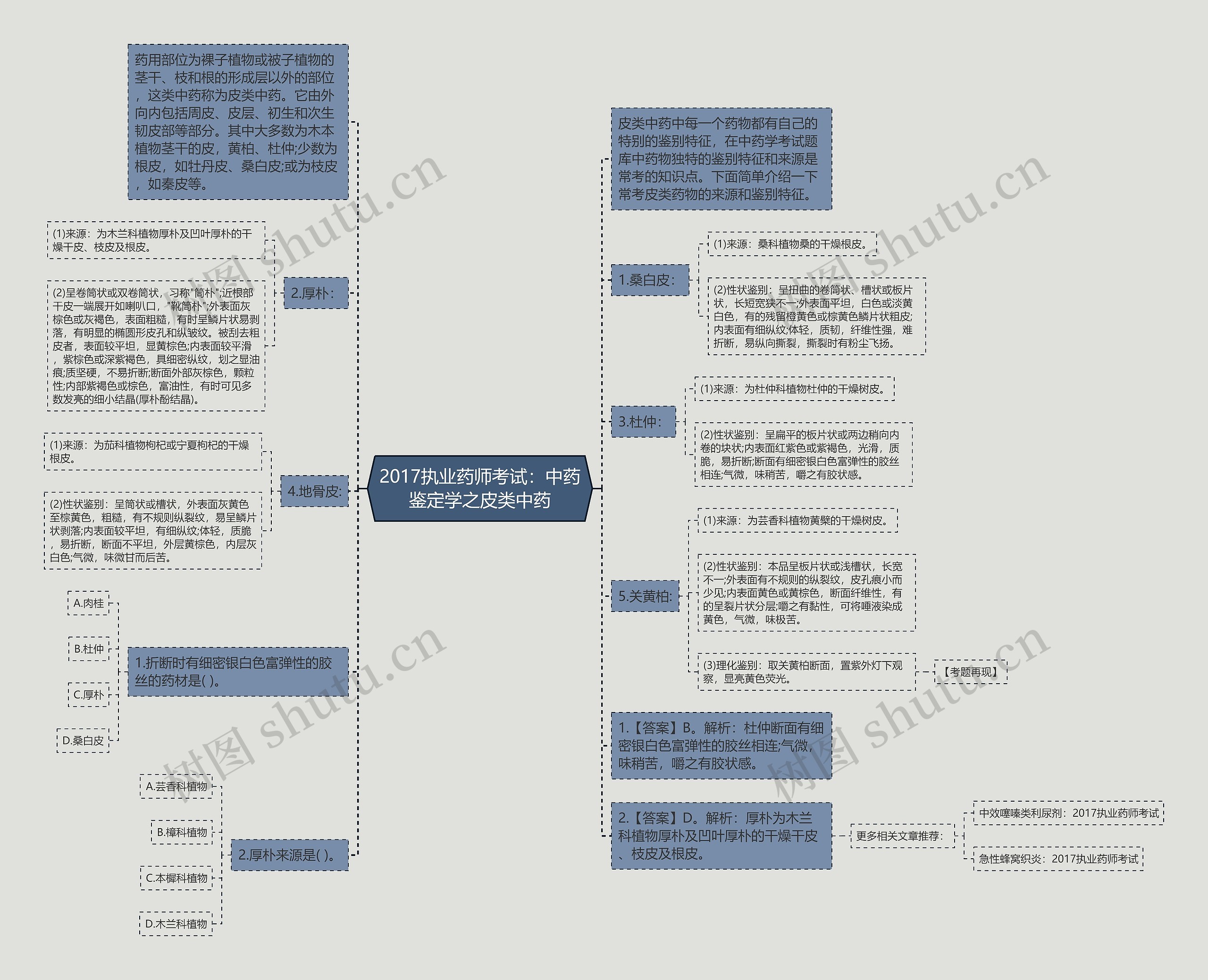 2017执业药师考试：中药鉴定学之皮类中药思维导图