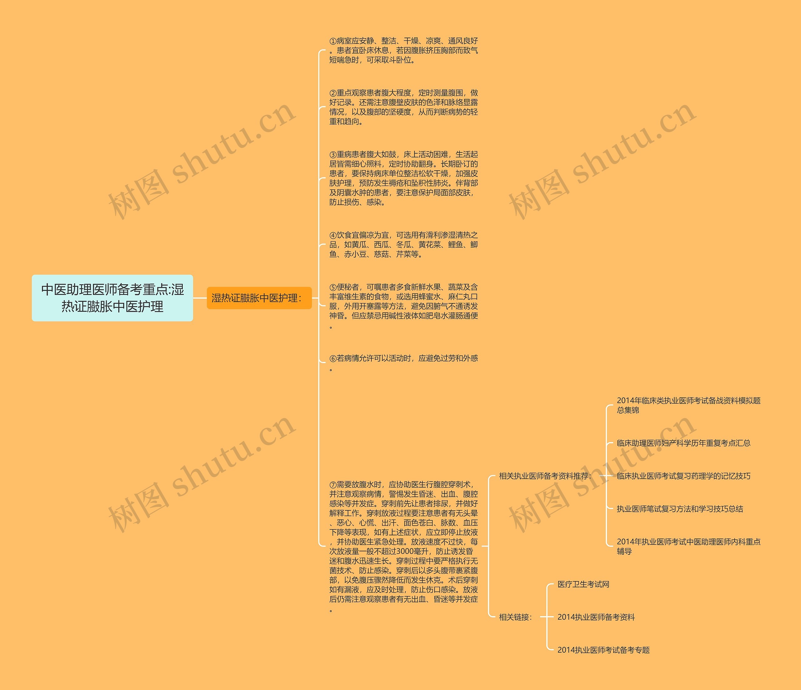 中医助理医师备考重点:湿热证臌胀中医护理思维导图