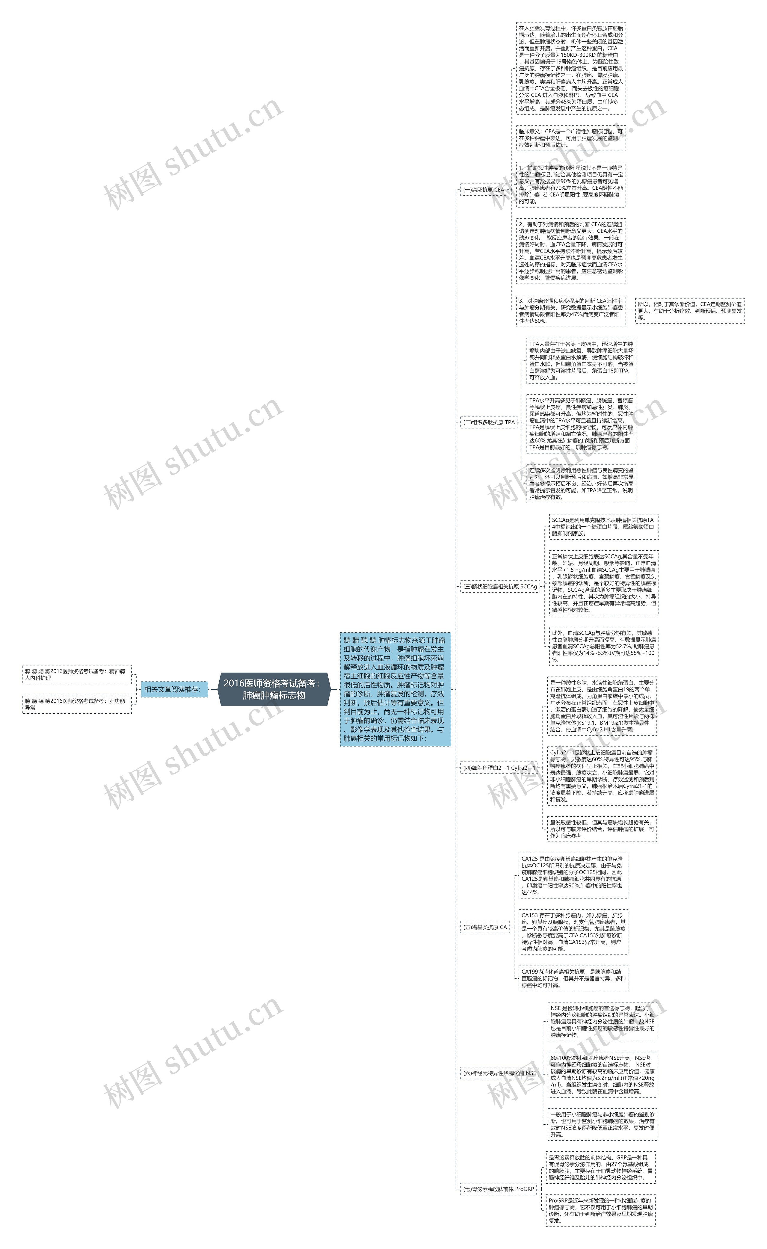 2016医师资格考试备考：肺癌肿瘤标志物思维导图