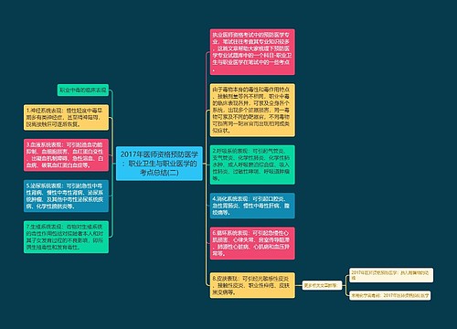 2017年医师资格预防医学：职业卫生与职业医学的考点总结(二)