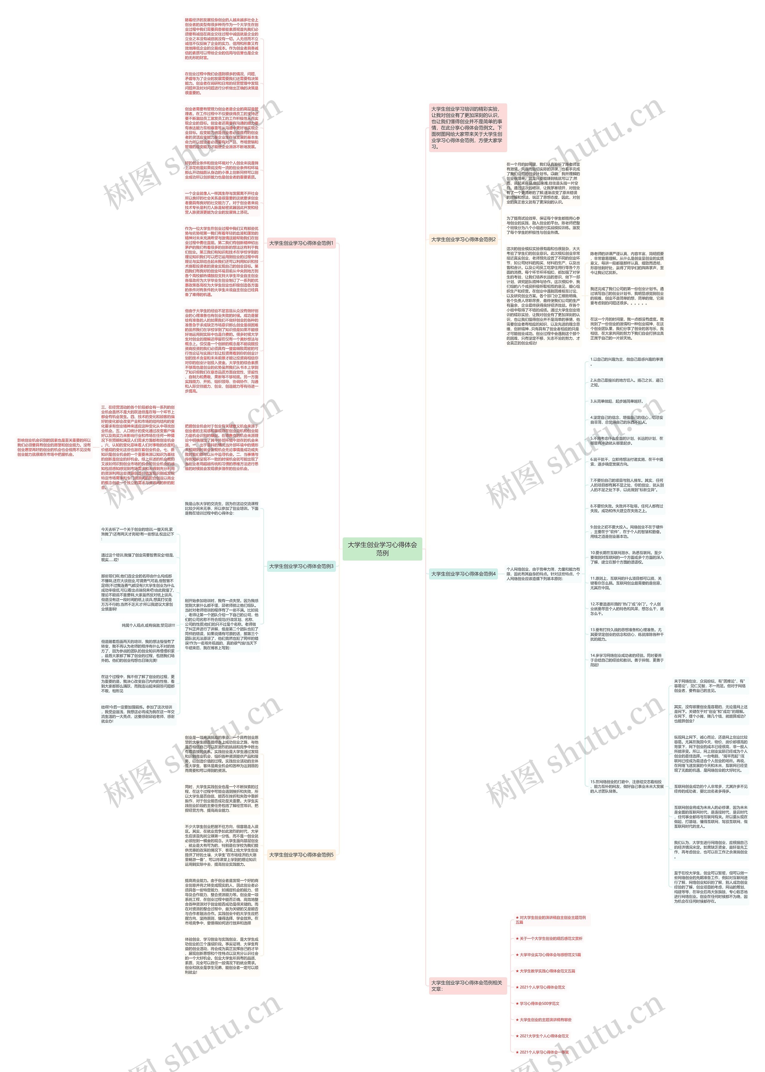 大学生创业学习心得体会范例思维导图