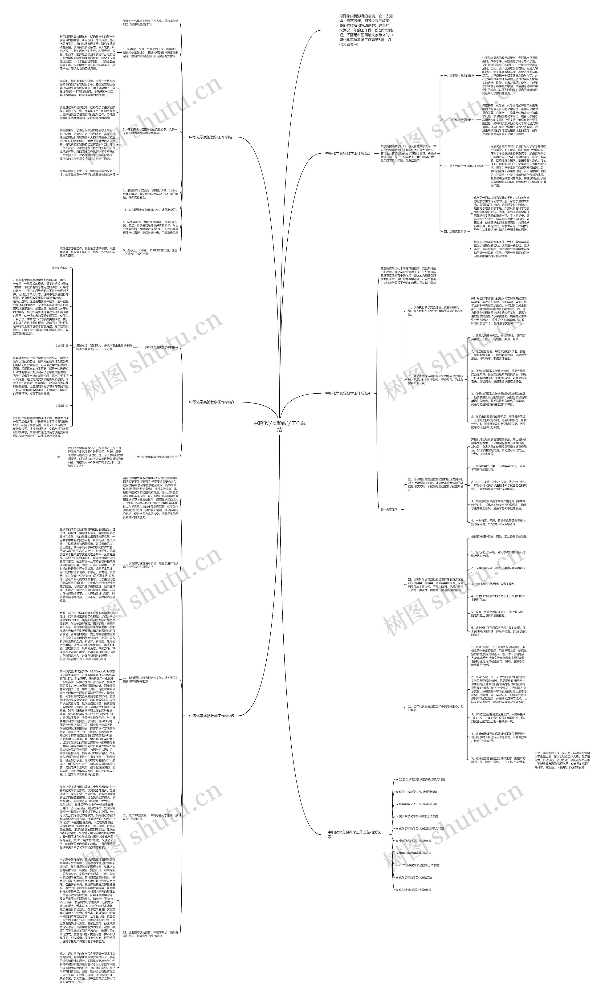 中职化学实验教学工作总结思维导图
