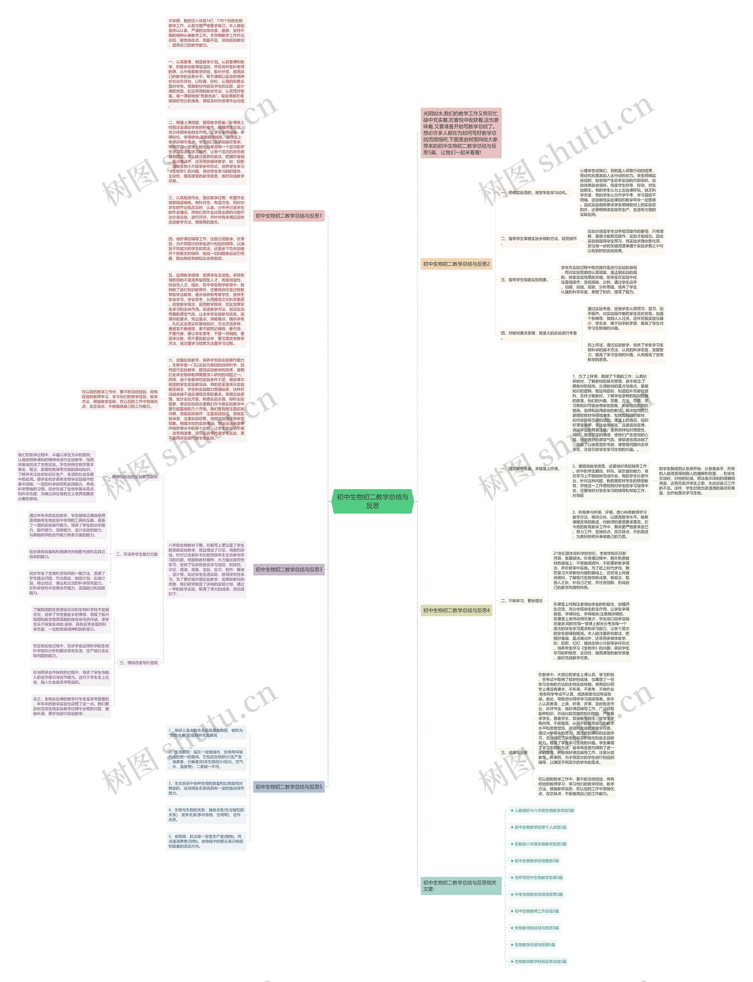 初中生物初二教学总结与反思思维导图