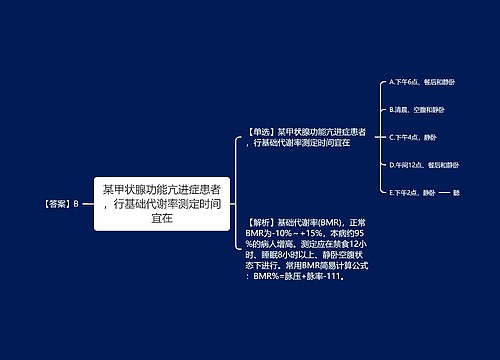 某甲状腺功能亢进症患者，行基础代谢率测定时间宜在