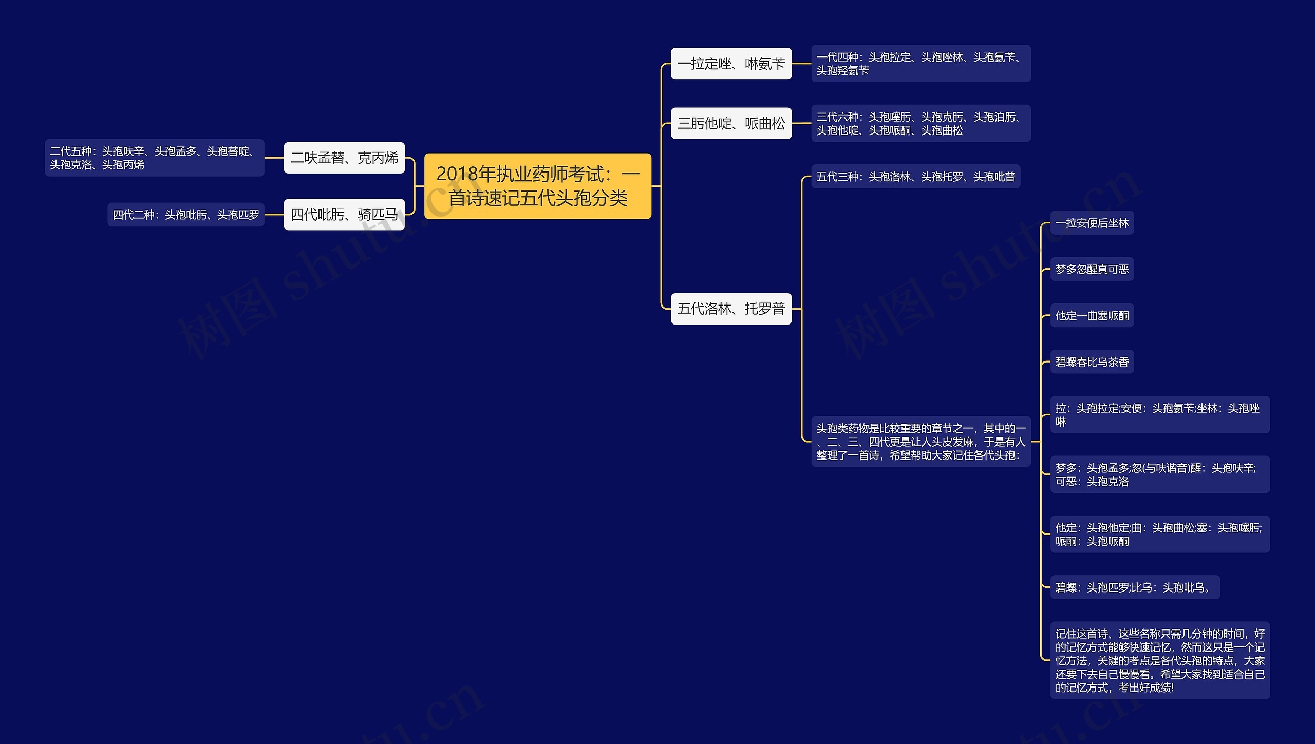 2018年执业药师考试：一首诗速记五代头孢分类思维导图