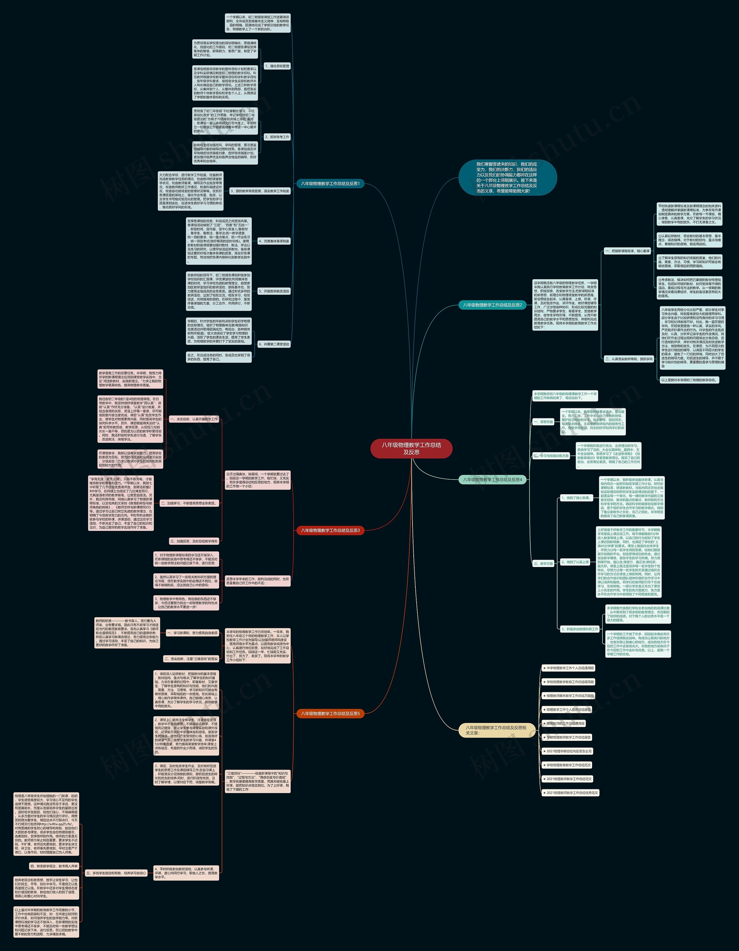 八年级物理教学工作总结及反思思维导图