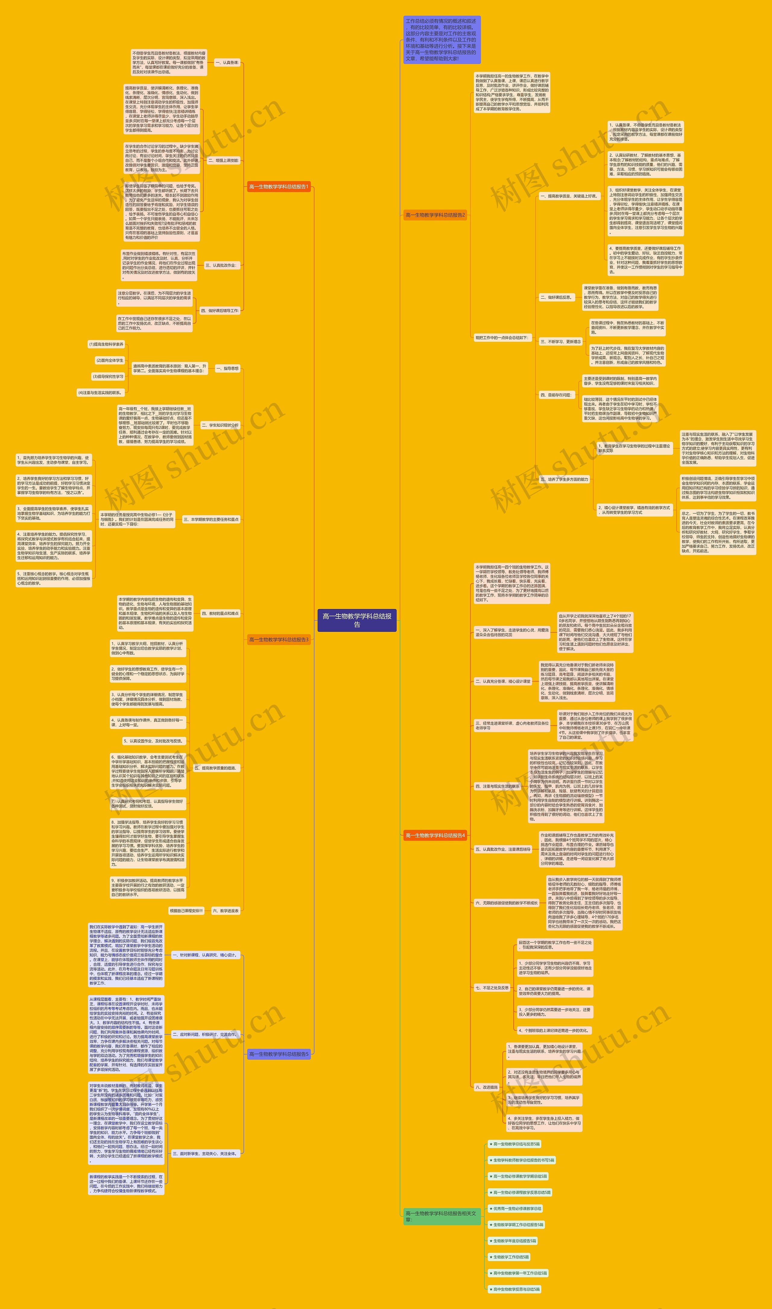 高一生物教学学科总结报告思维导图