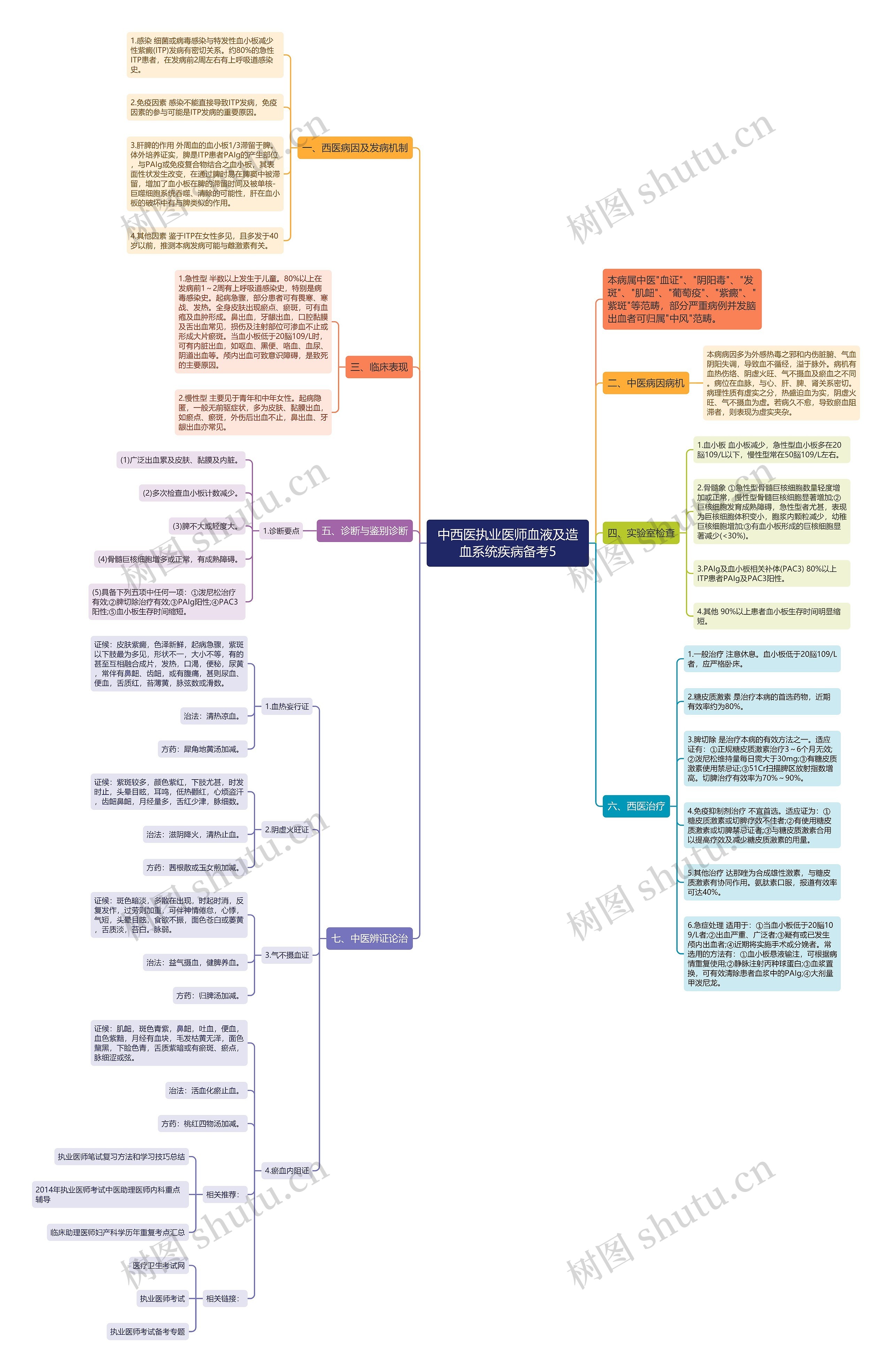 中西医执业医师血液及造血系统疾病备考5思维导图