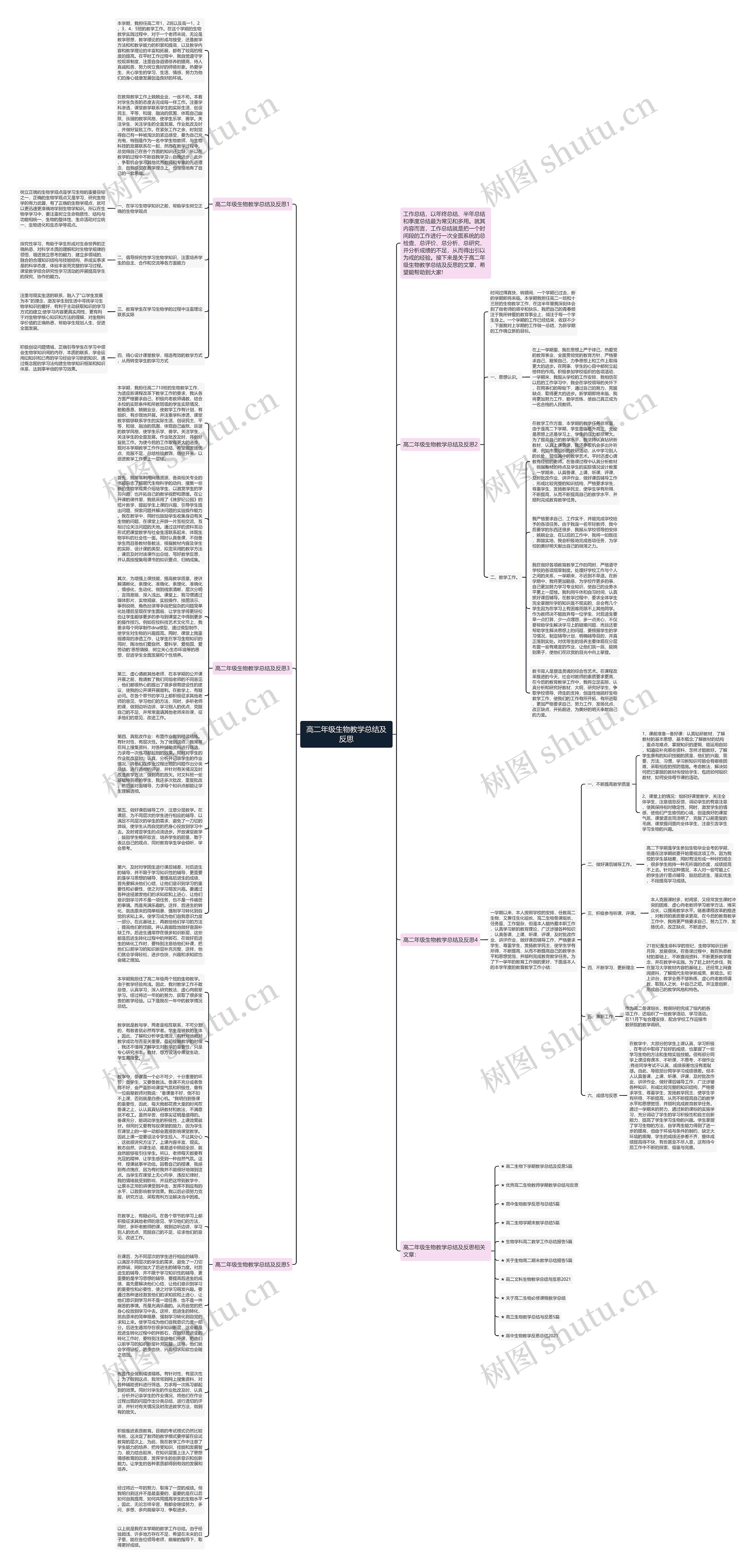 高二年级生物教学总结及反思思维导图