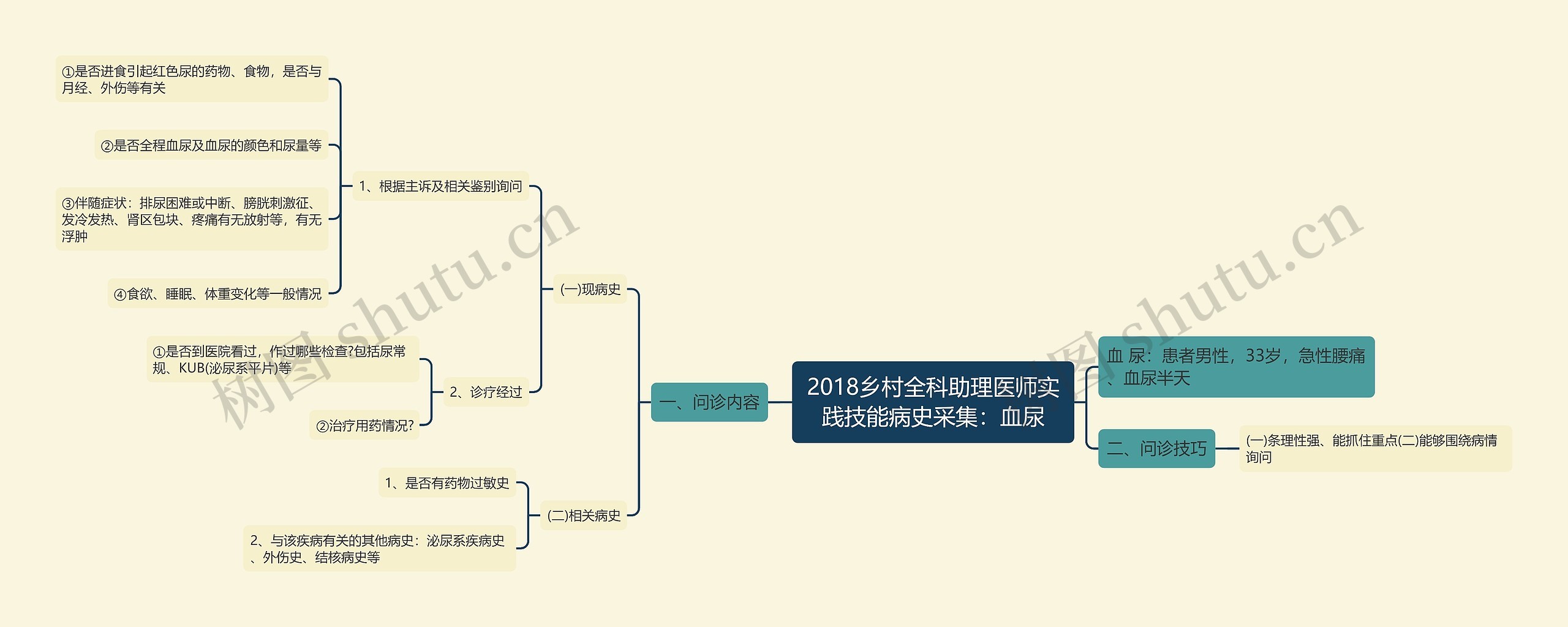 2018乡村全科助理医师实践技能病史采集：血尿思维导图