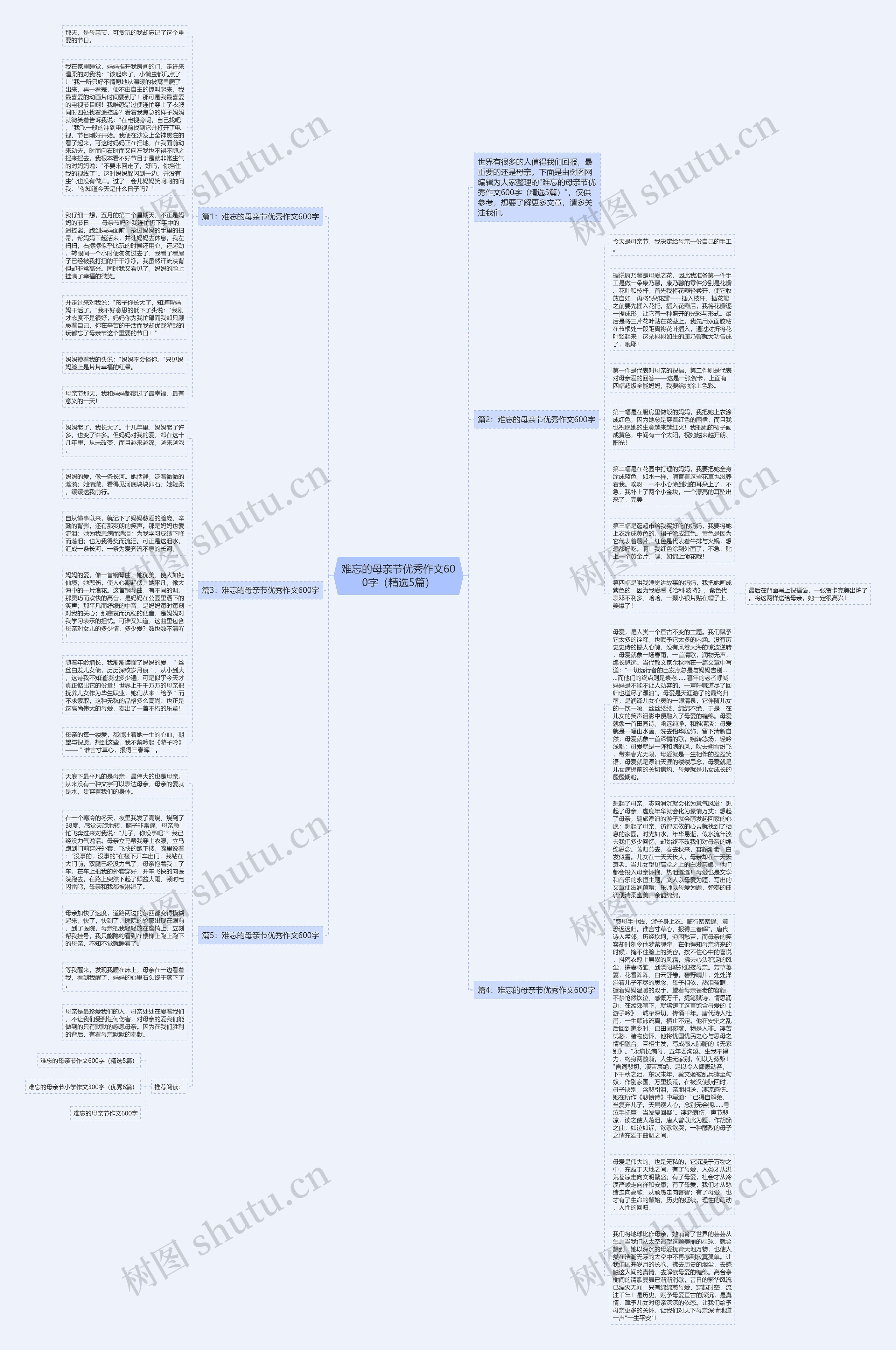 难忘的母亲节优秀作文600字（精选5篇）思维导图
