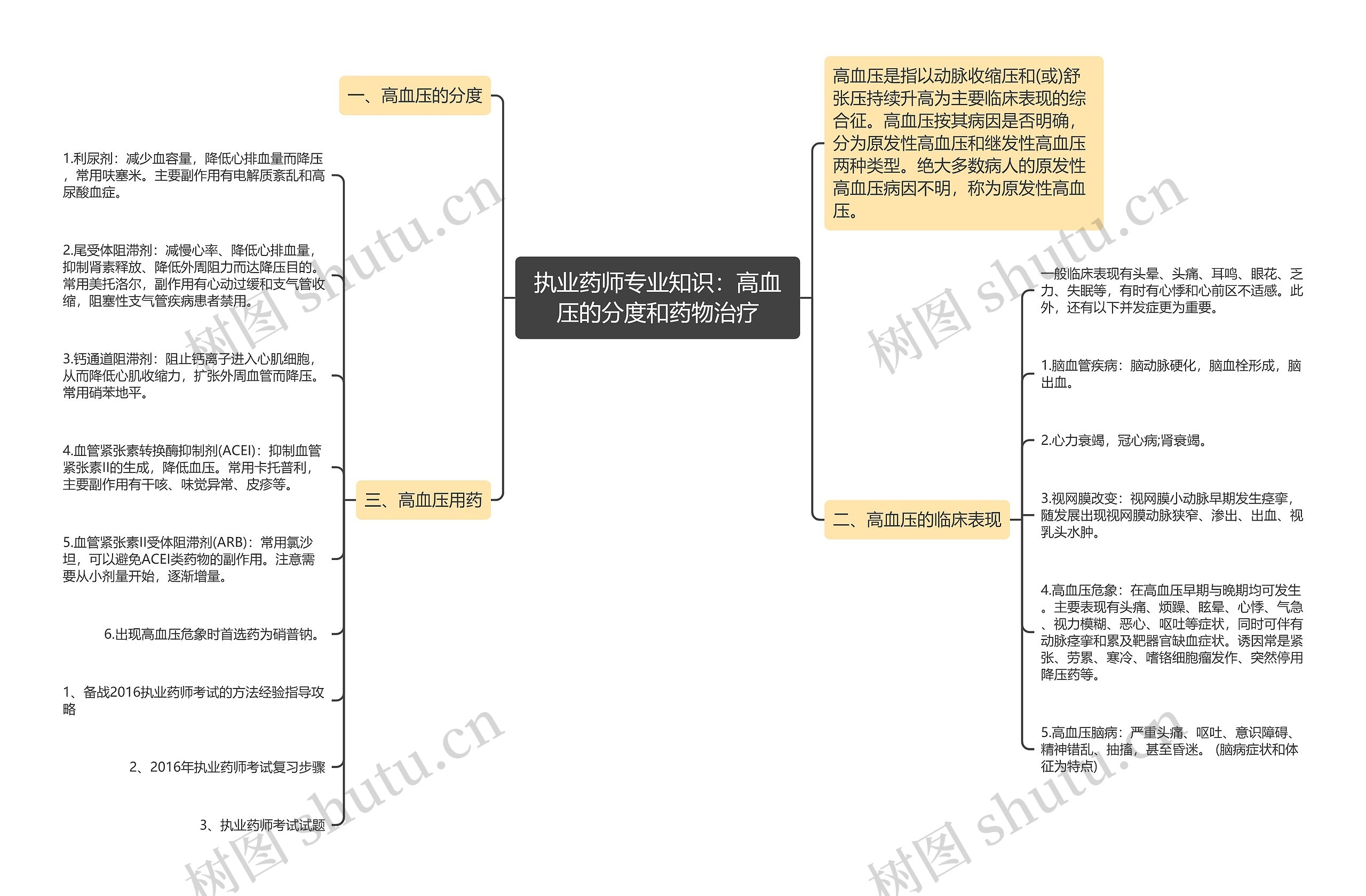 执业药师专业知识：高血压的分度和药物治疗思维导图