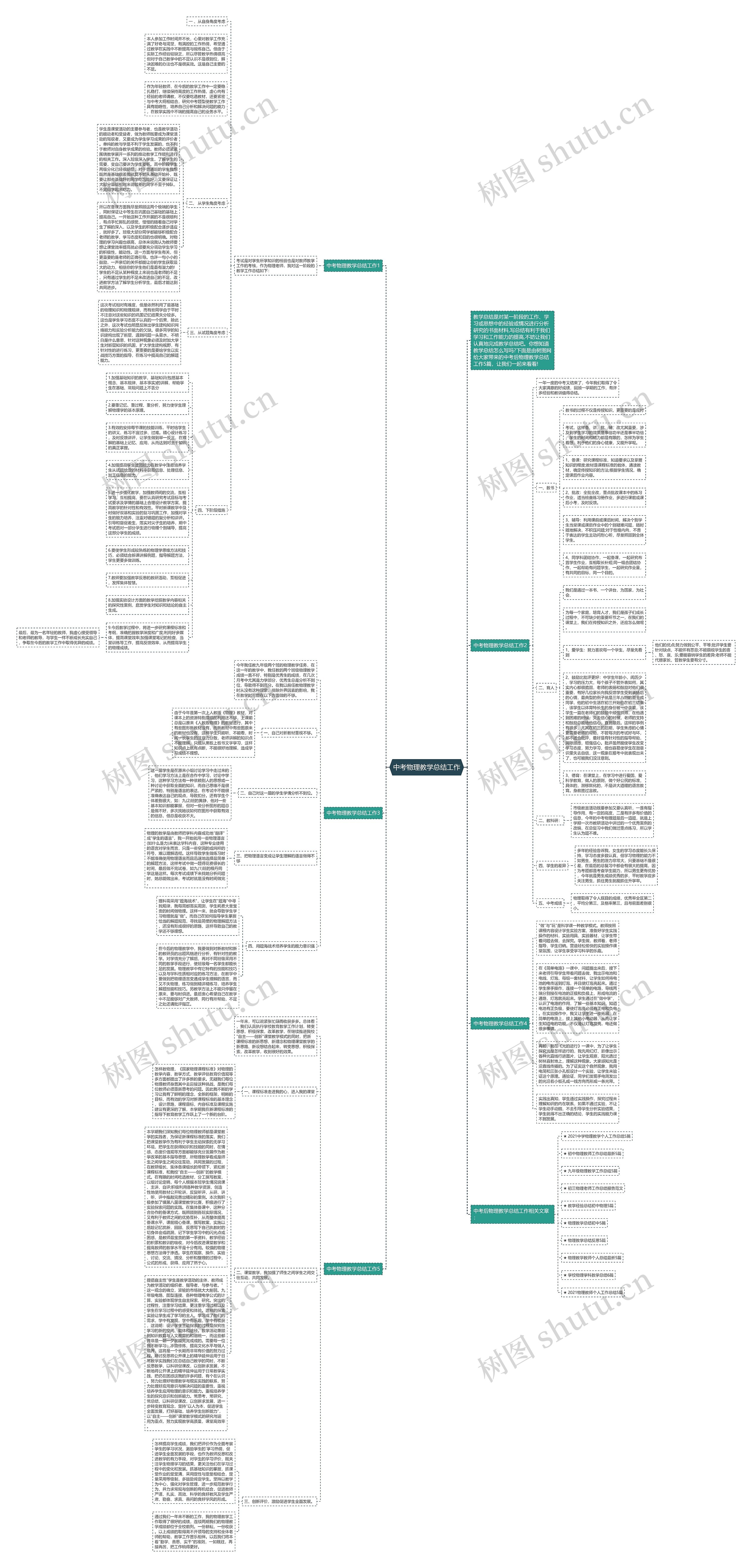 中考物理教学总结工作思维导图