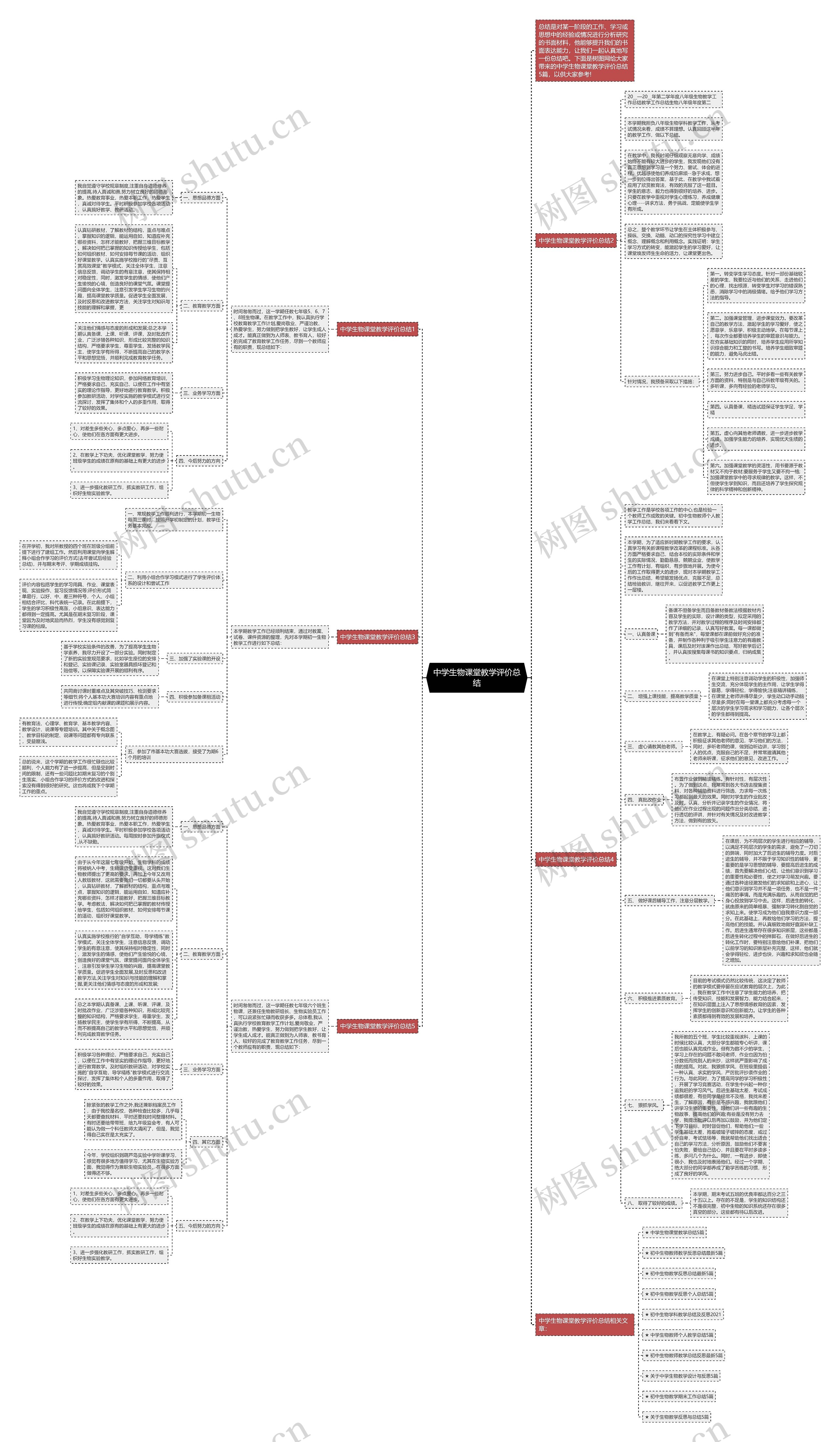 中学生物课堂教学评价总结思维导图