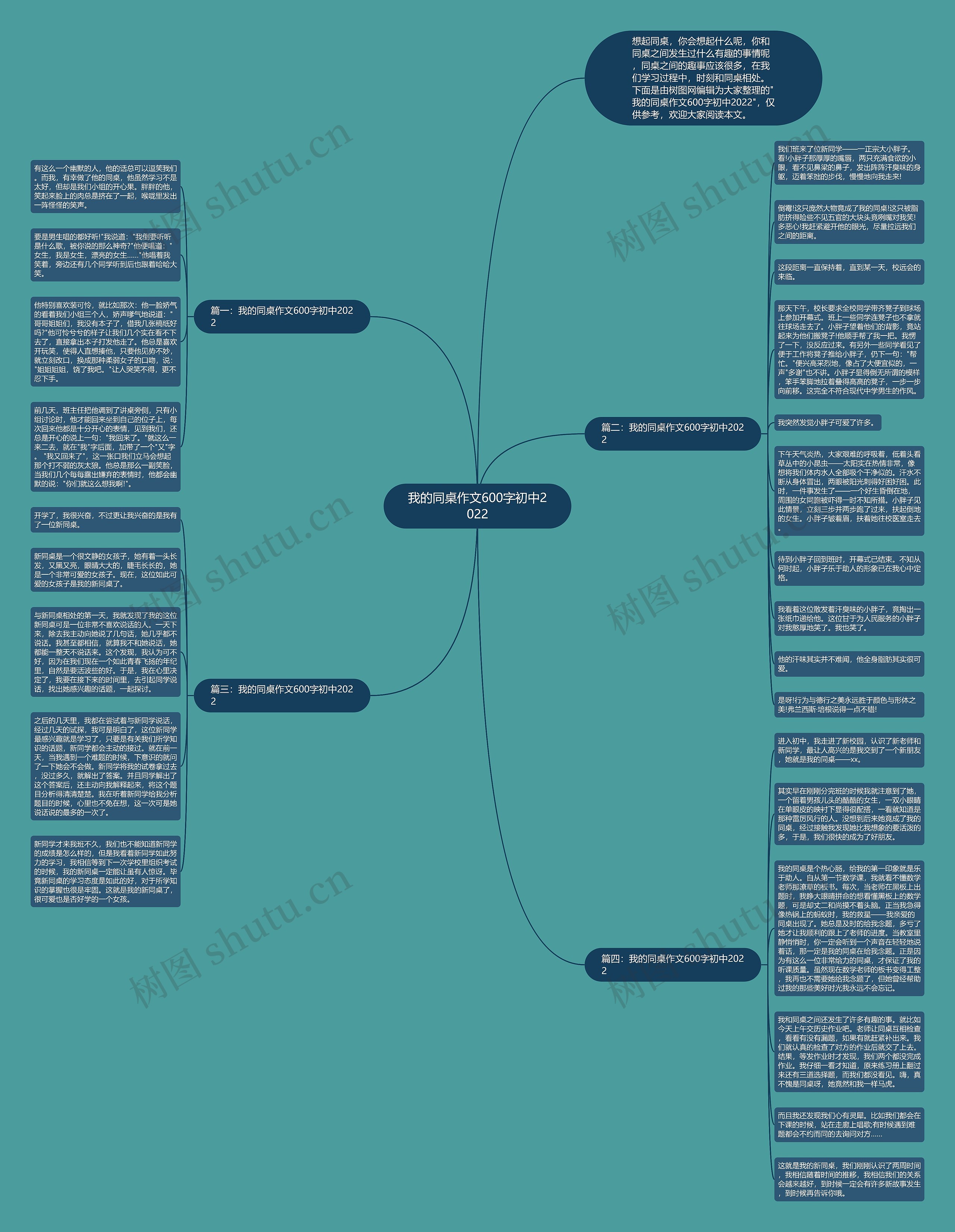 我的同桌作文600字初中2022思维导图