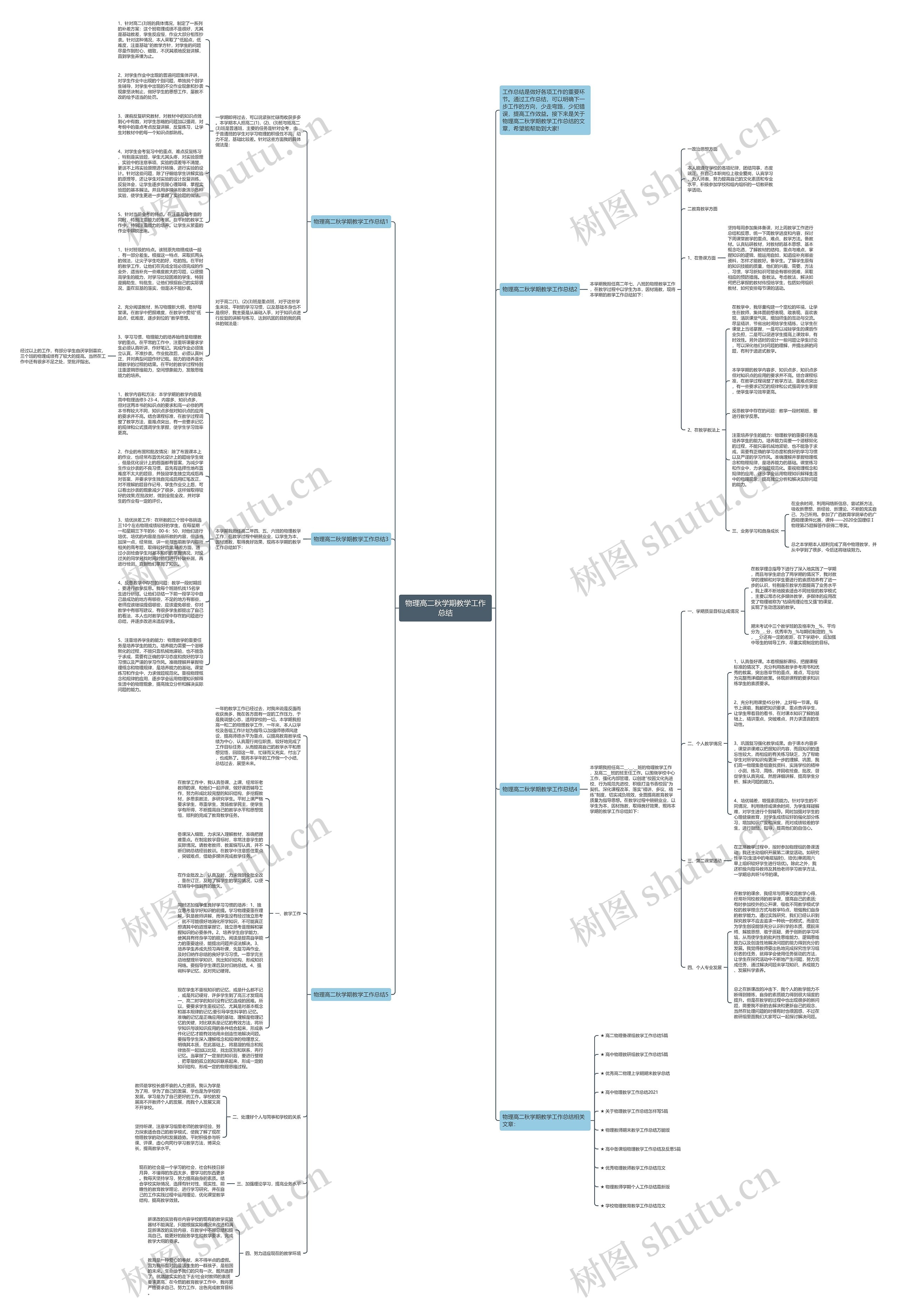 物理高二秋学期教学工作总结思维导图