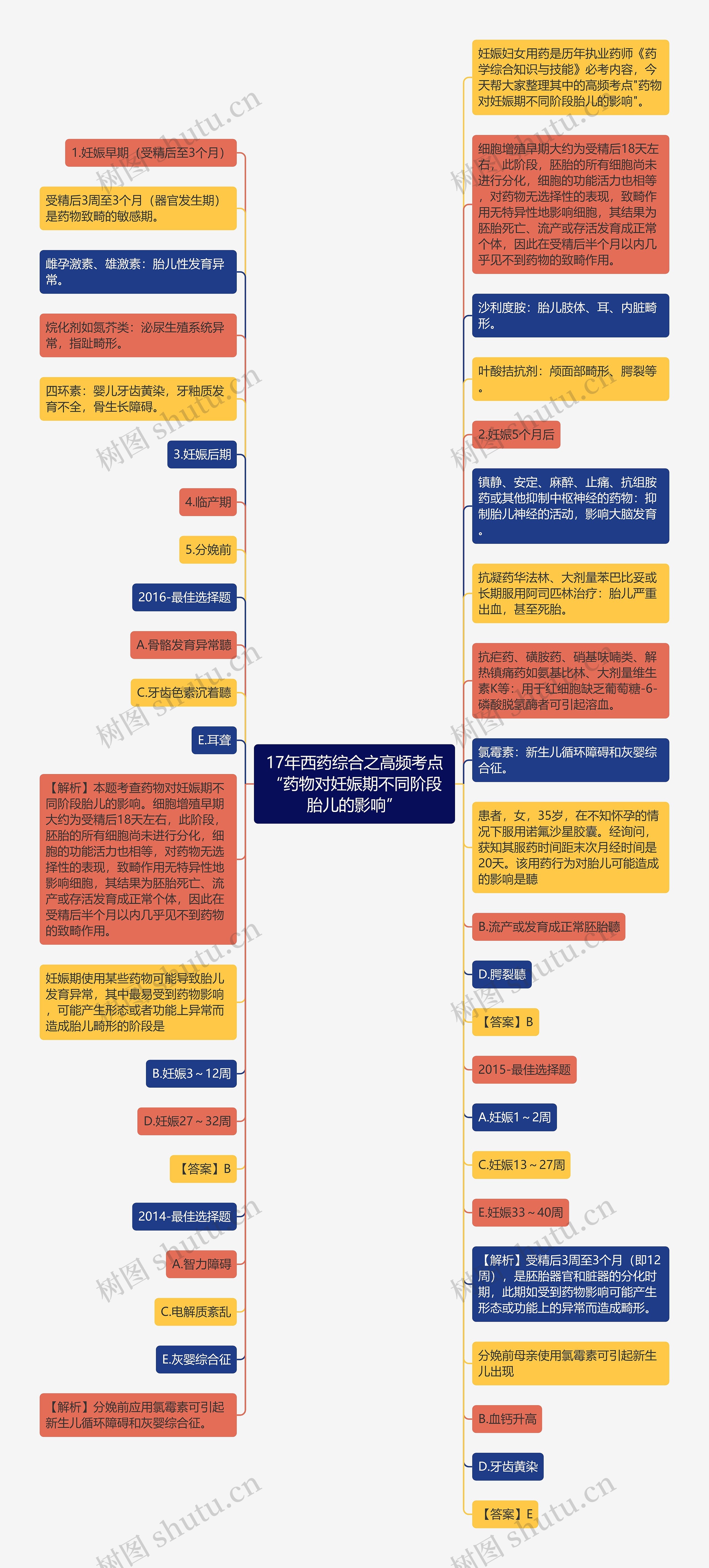 17年西药综合之高频考点“药物对妊娠期不同阶段胎儿的影响”思维导图