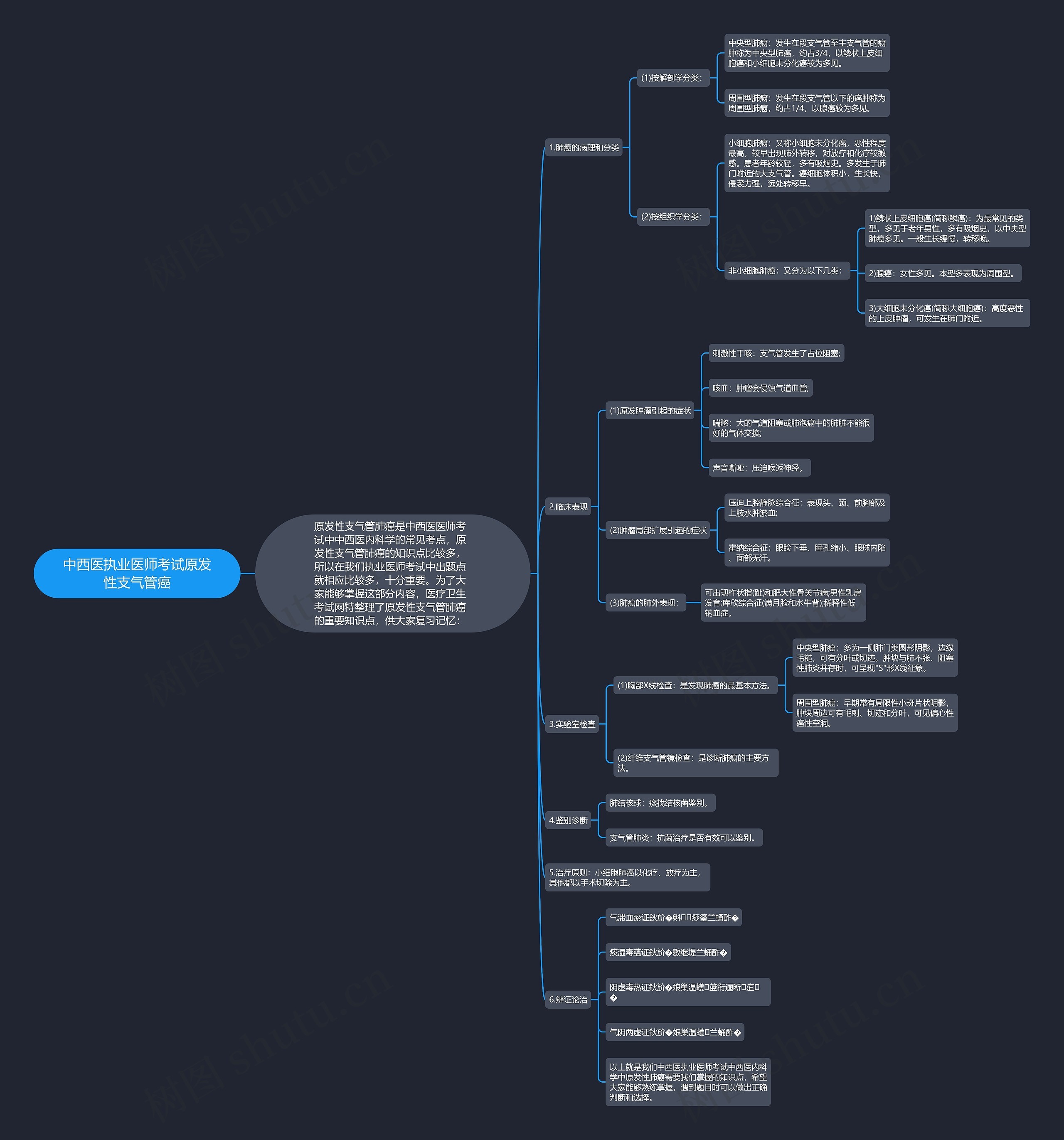 中西医执业医师考试原发性支气管癌思维导图