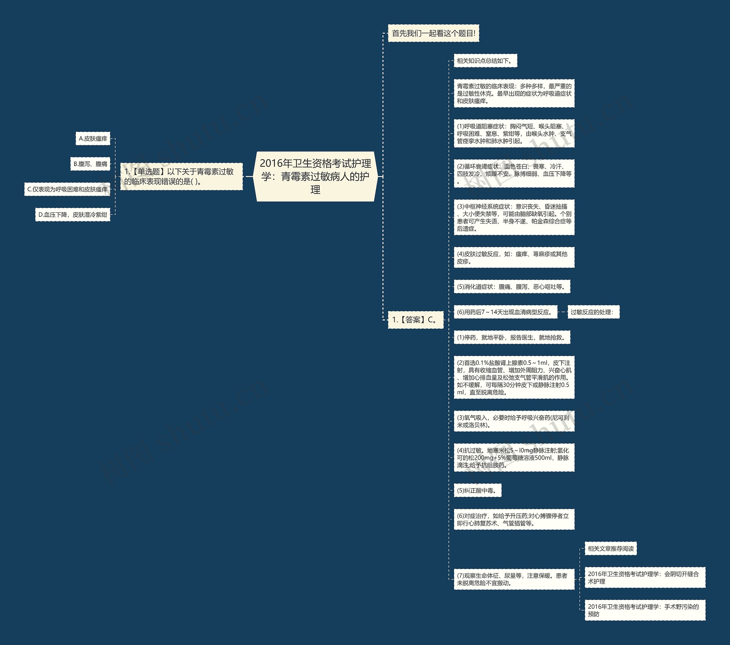 2016年卫生资格考试护理学：青霉素过敏病人的护理思维导图