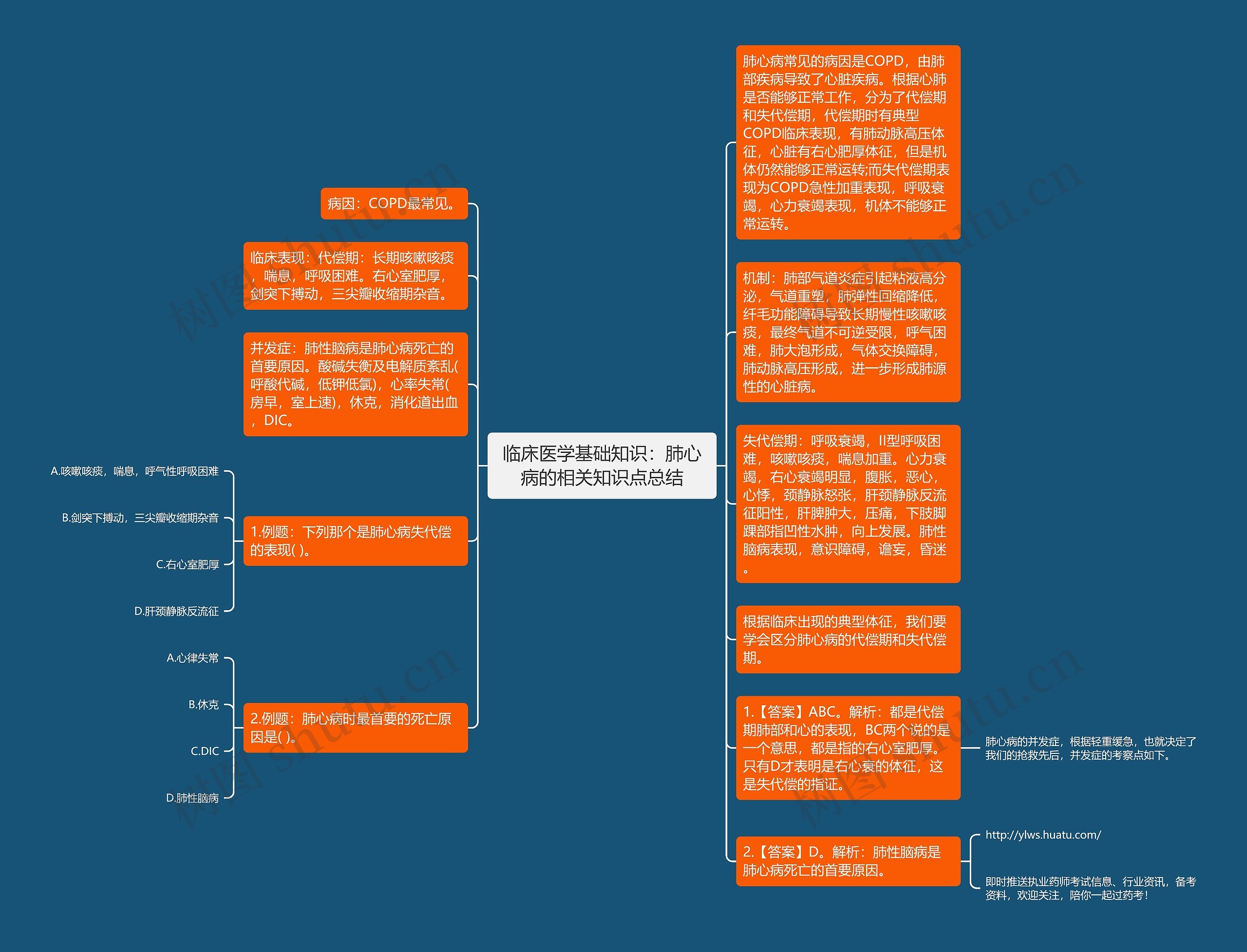 临床医学基础知识：肺心病的相关知识点总结思维导图