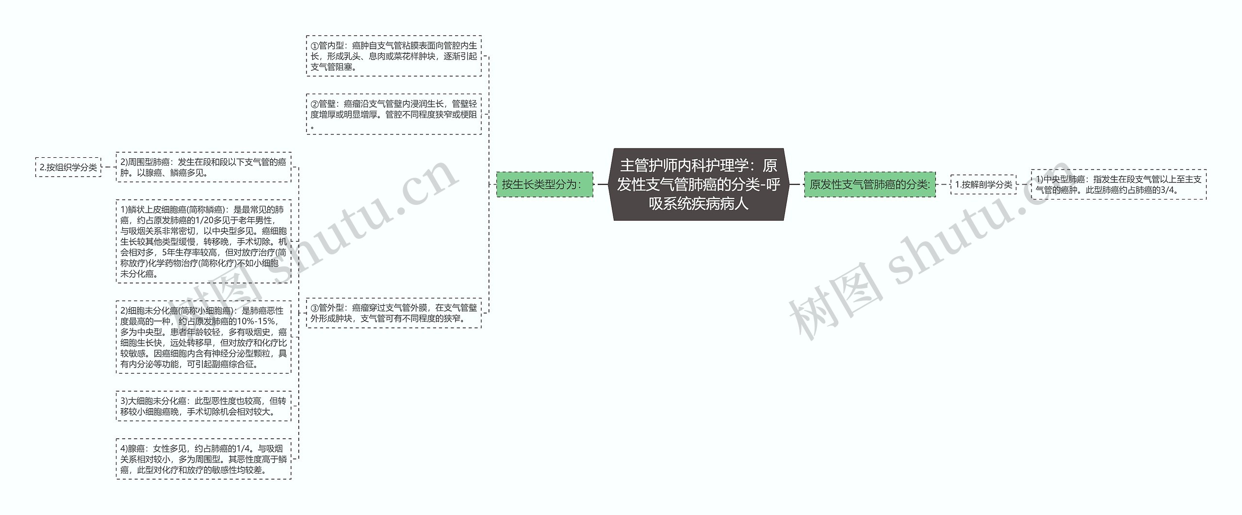 主管护师内科护理学：原发性支气管肺癌的分类-呼吸系统疾病病人思维导图