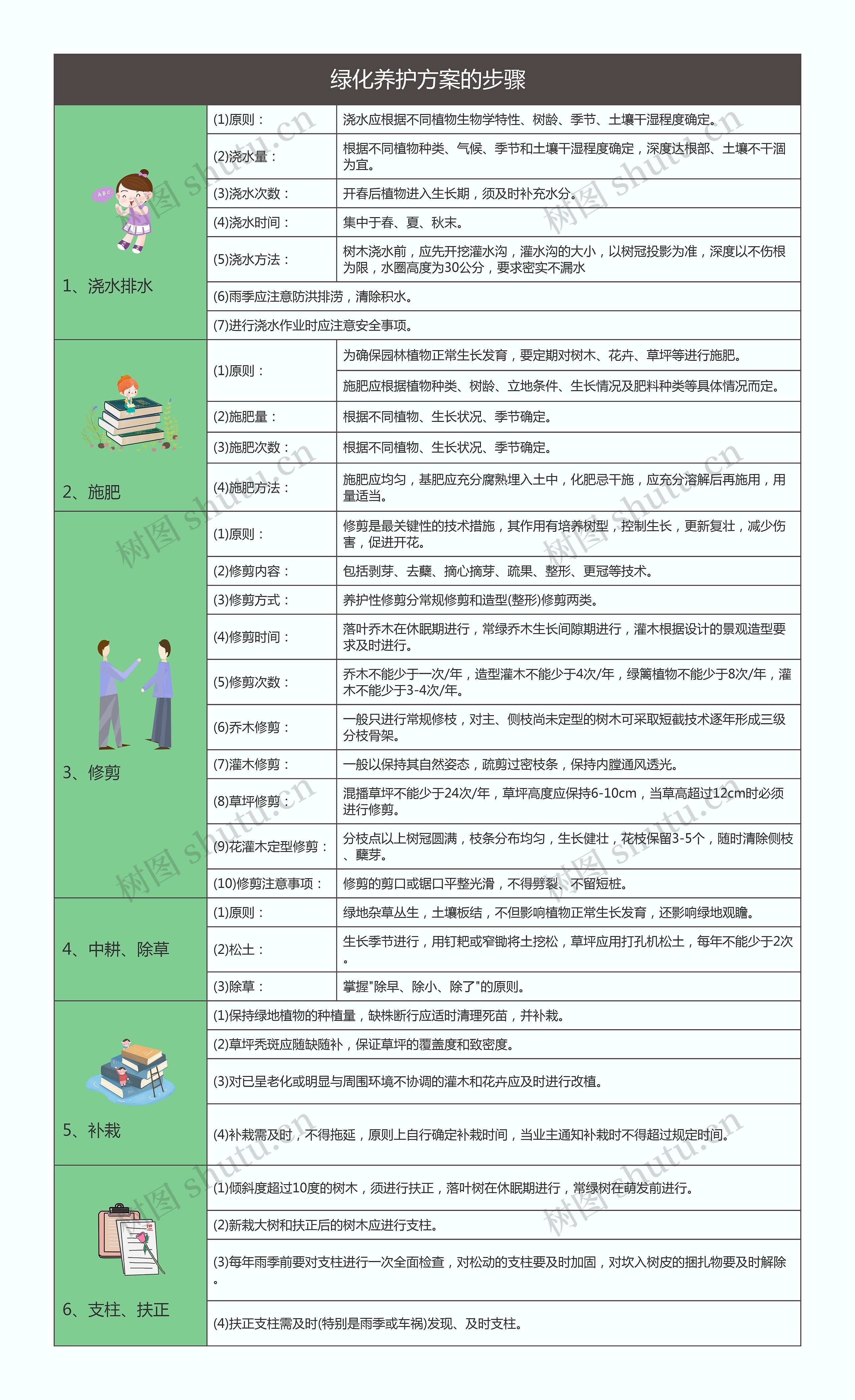 绿化养护方案的步骤思维导图