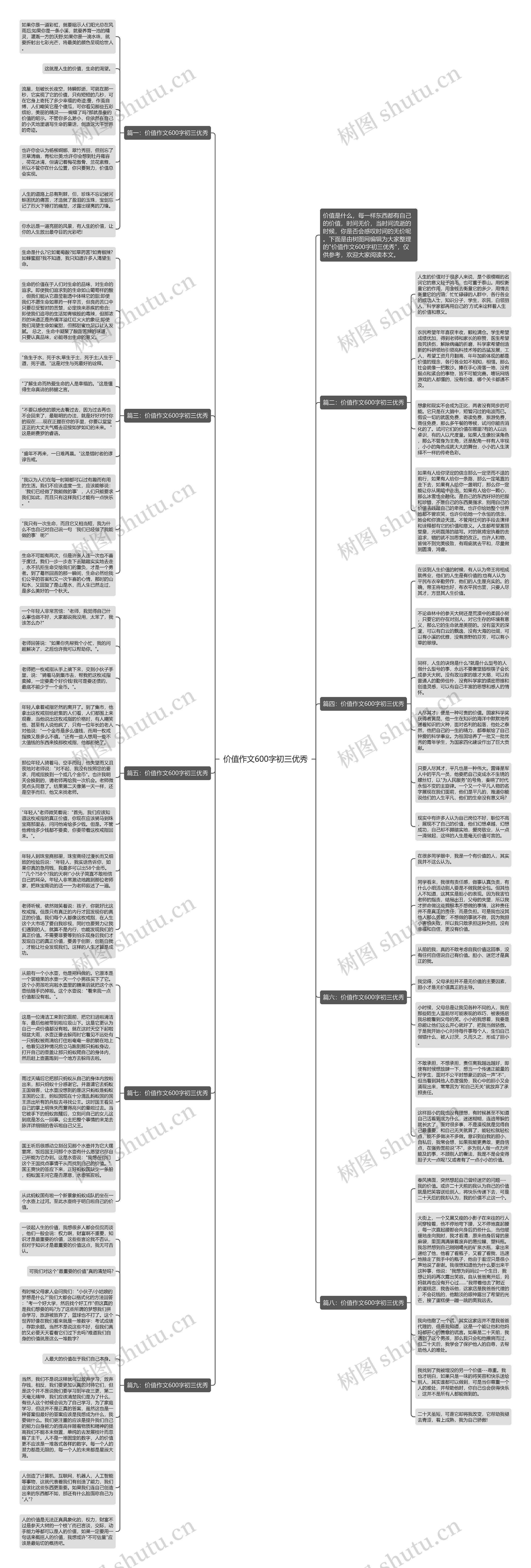 价值作文600字初三优秀思维导图