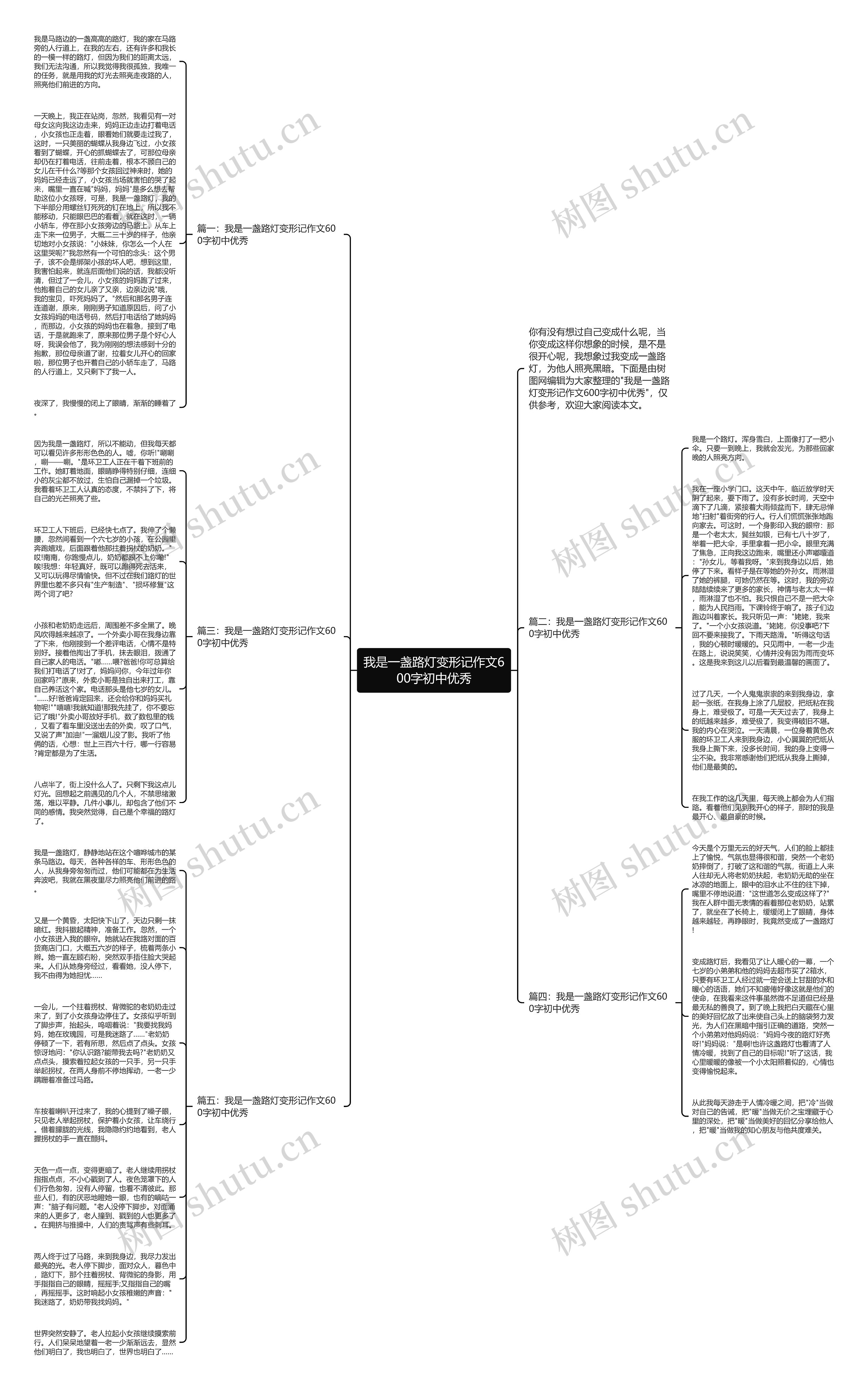 我是一盏路灯变形记作文600字初中优秀思维导图