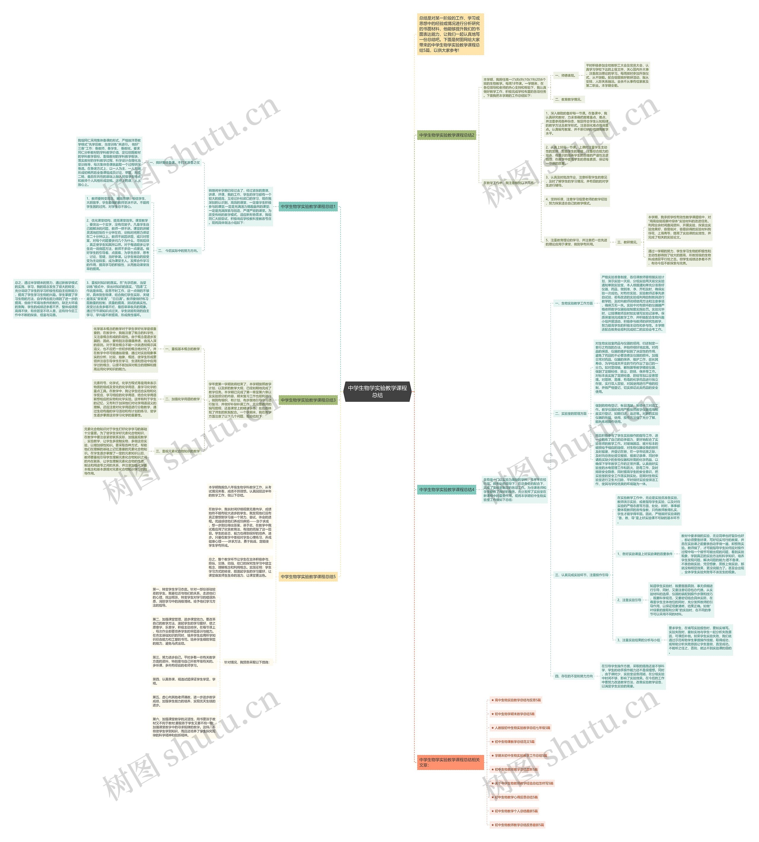 中学生物学实验教学课程总结思维导图