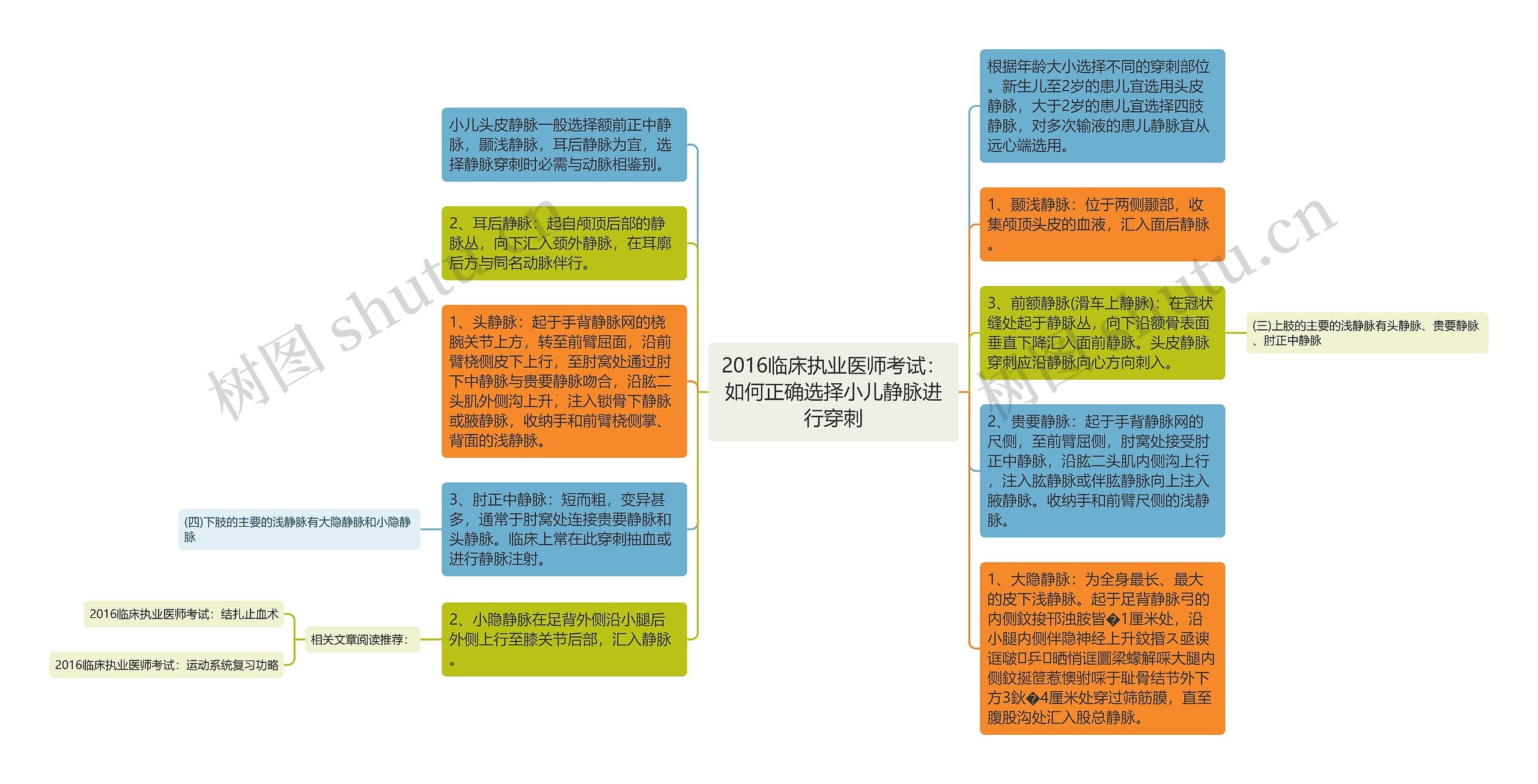 2016临床执业医师考试：如何正确选择小儿静脉进行穿刺思维导图