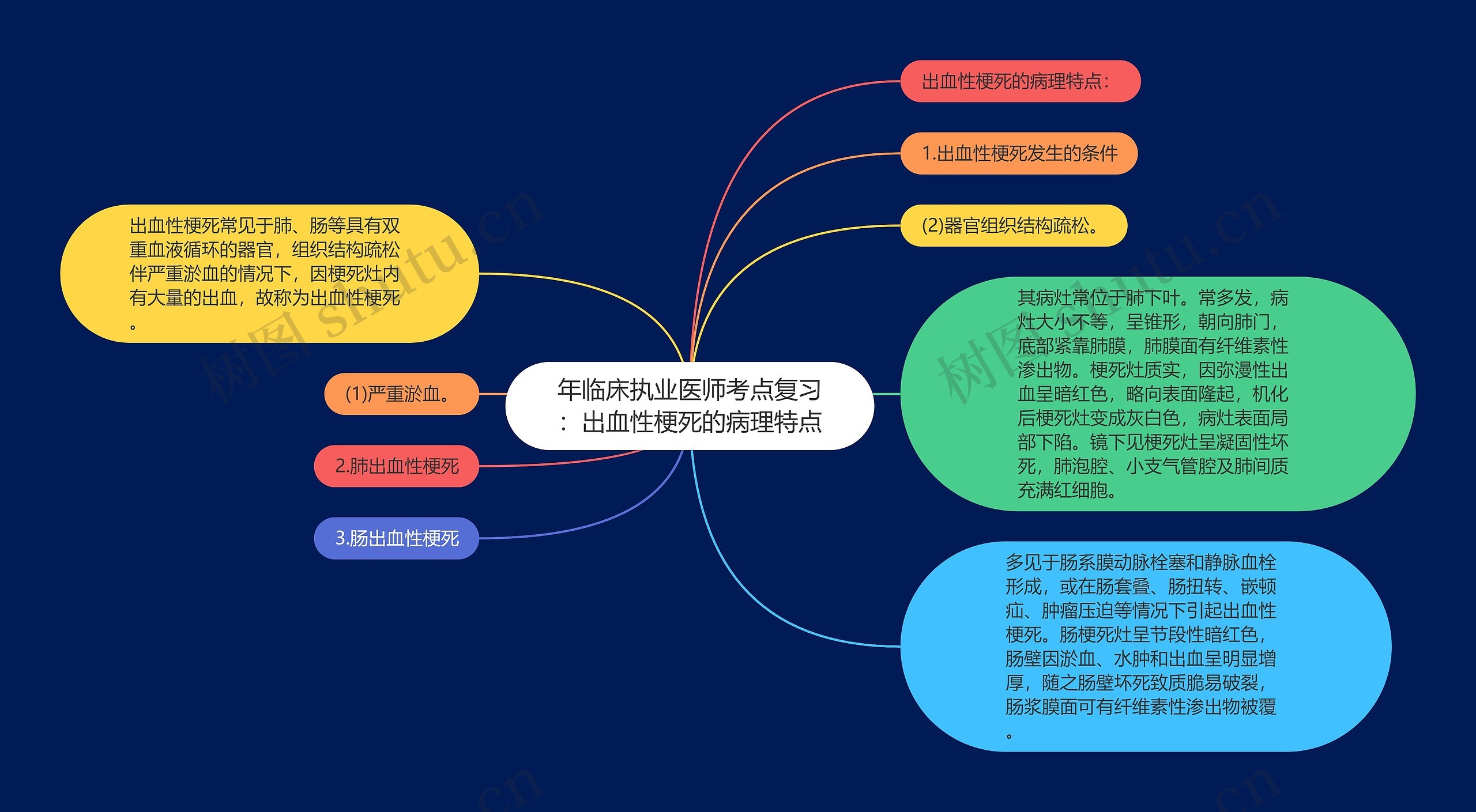 年临床执业医师考点复习：出血性梗死的病理特点思维导图