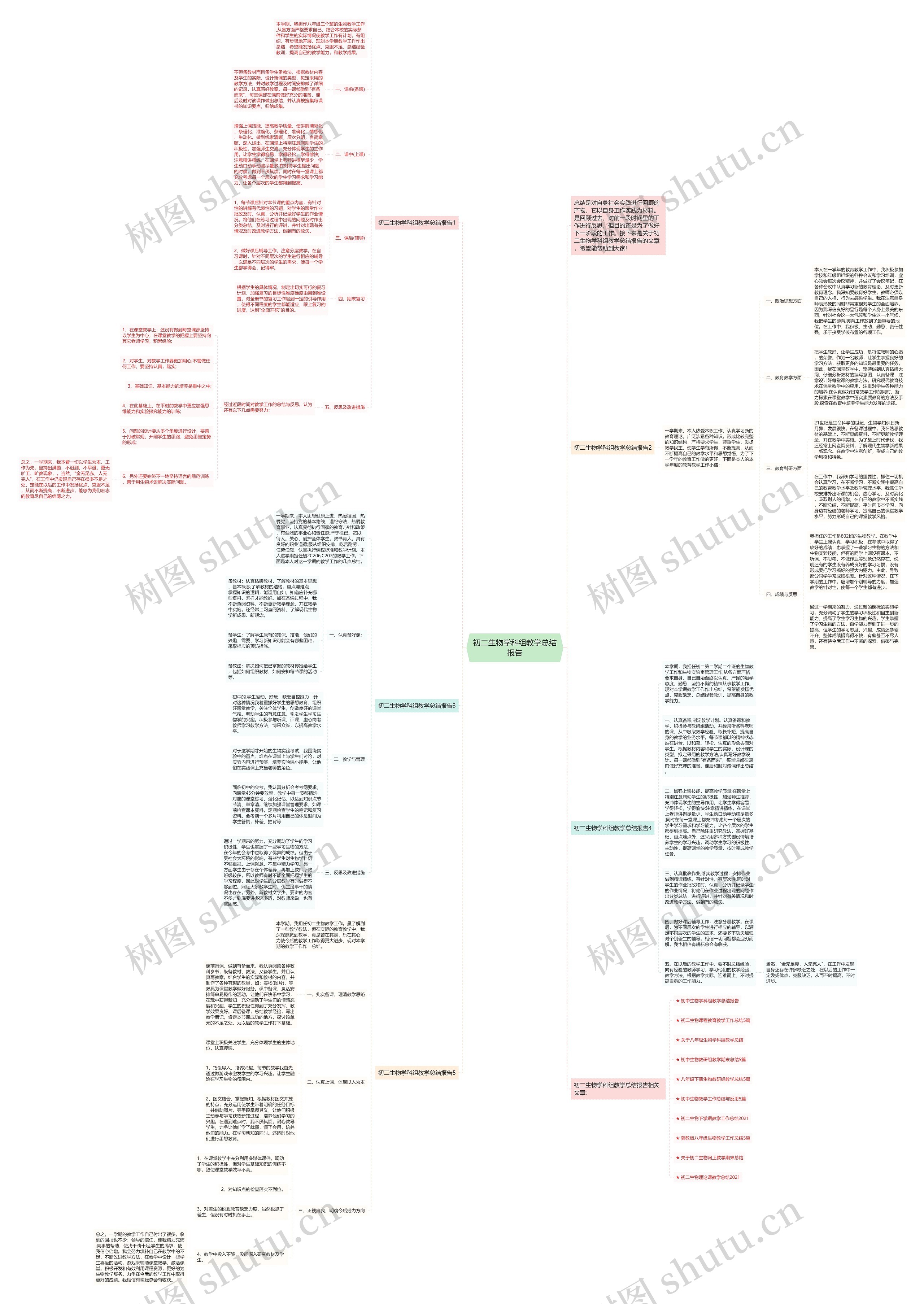初二生物学科组教学总结报告思维导图