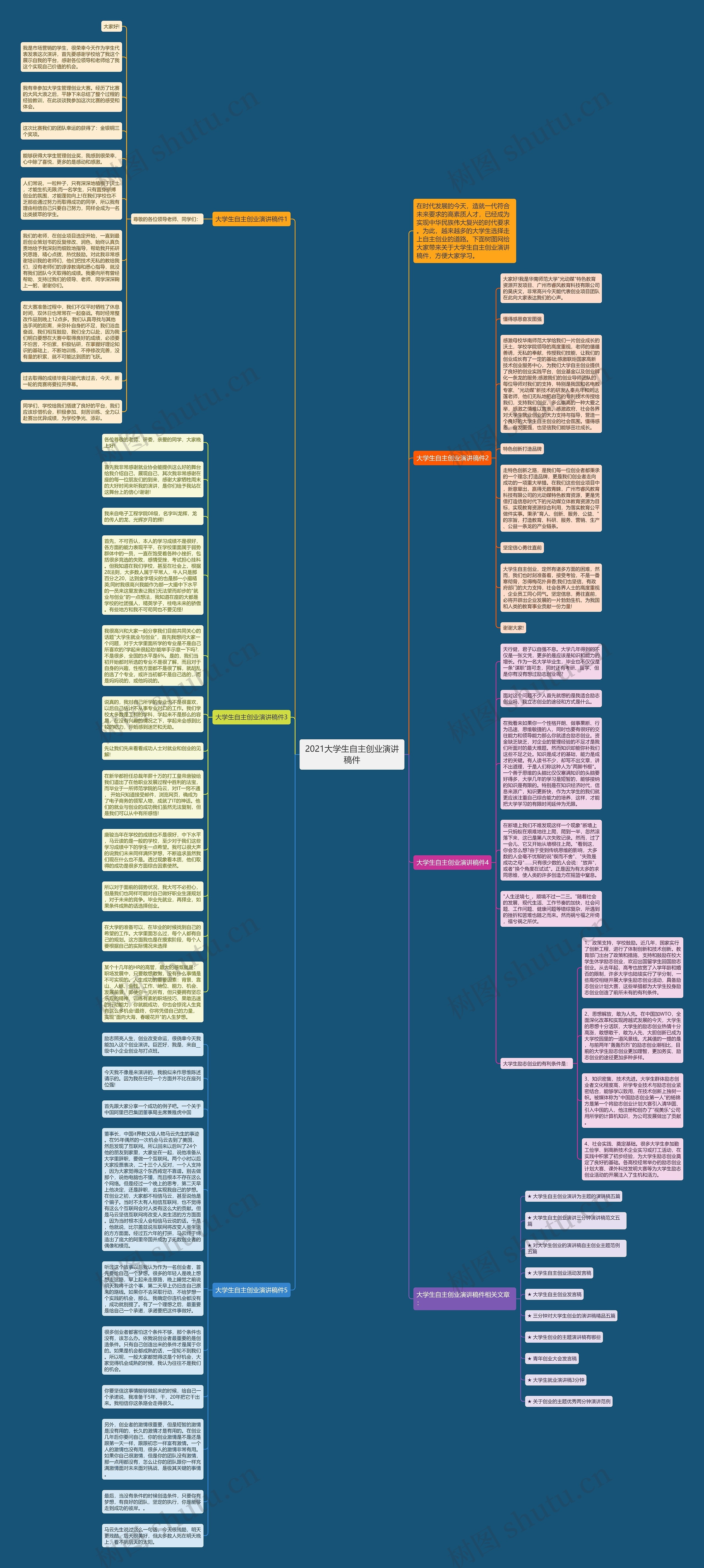 2021大学生自主创业演讲稿件思维导图