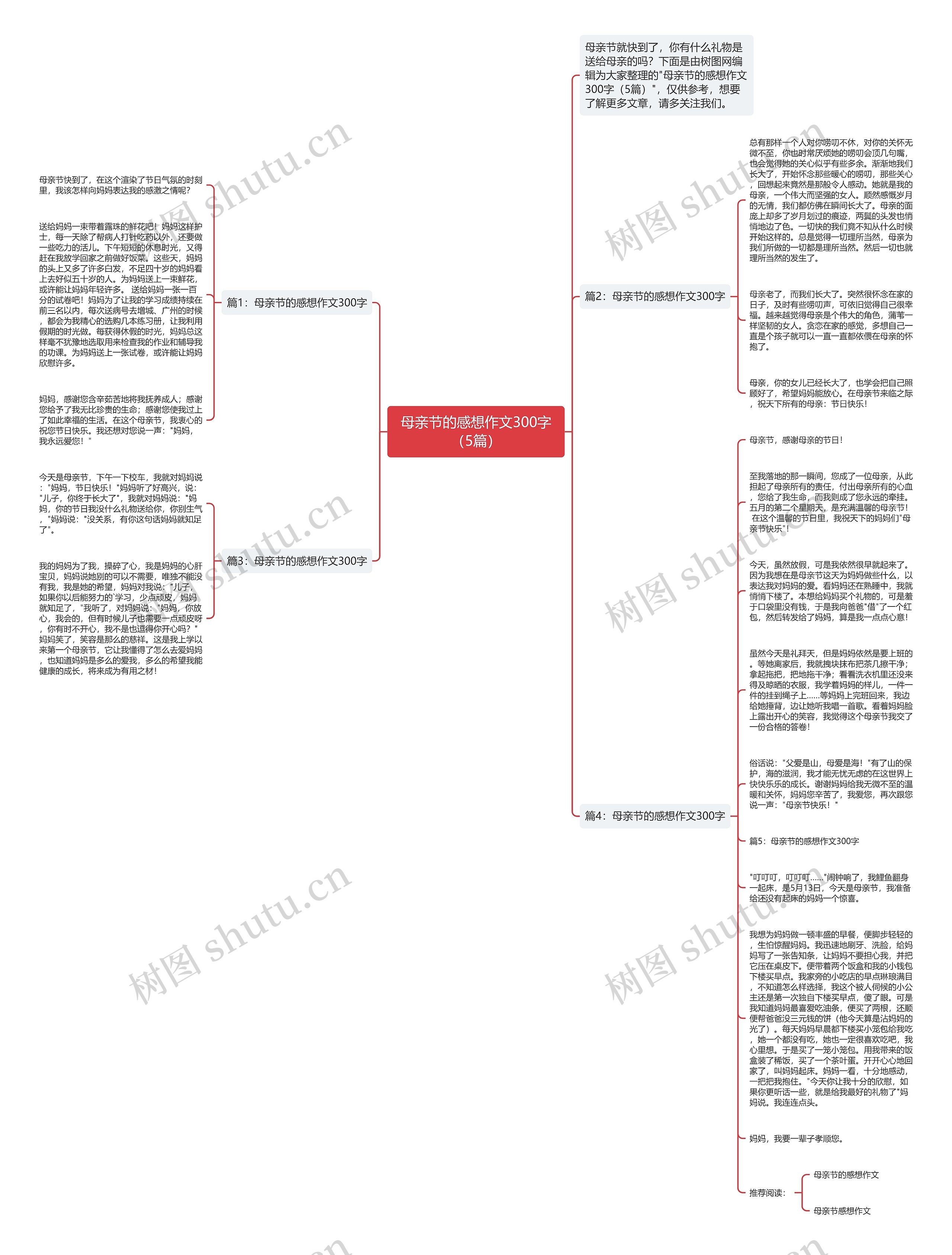 母亲节的感想作文300字（5篇）思维导图