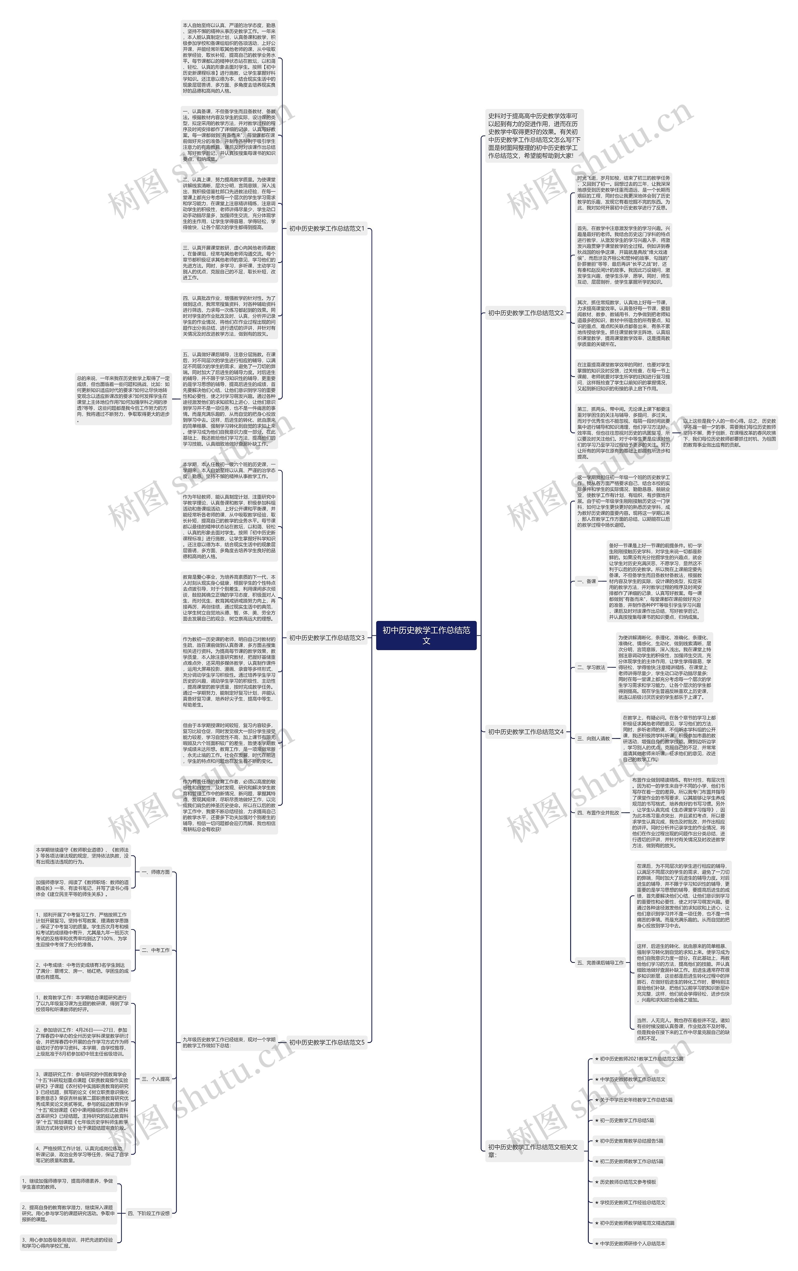 初中历史教学工作总结范文思维导图