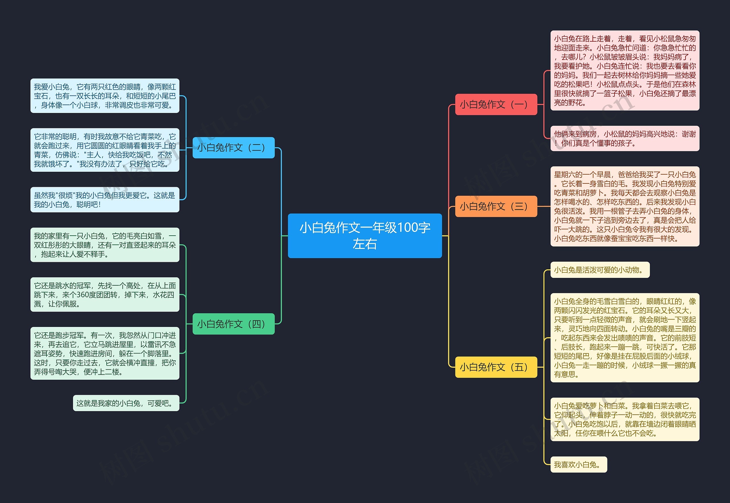 小白兔作文一年级100字左右思维导图