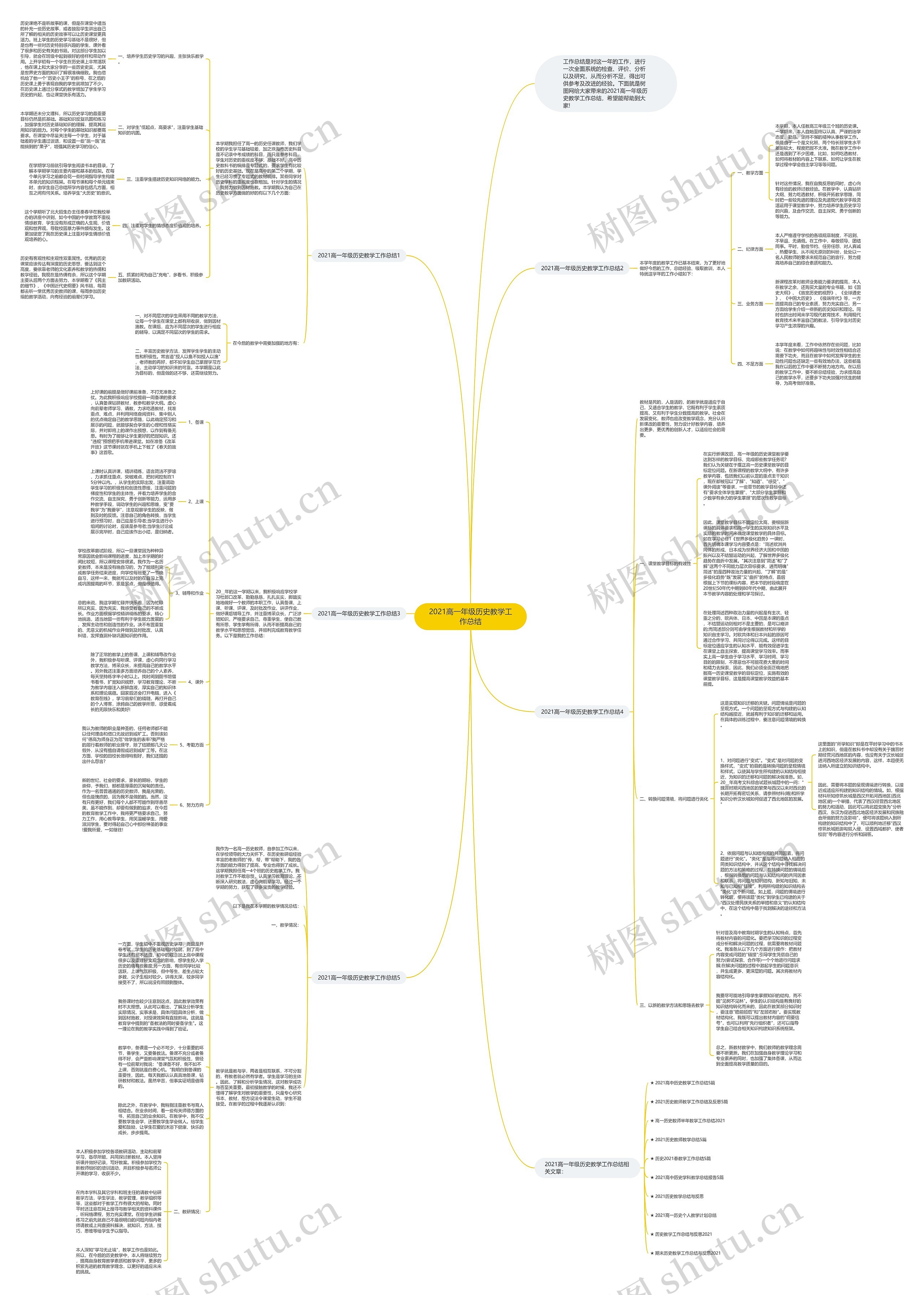 2021高一年级历史教学工作总结思维导图