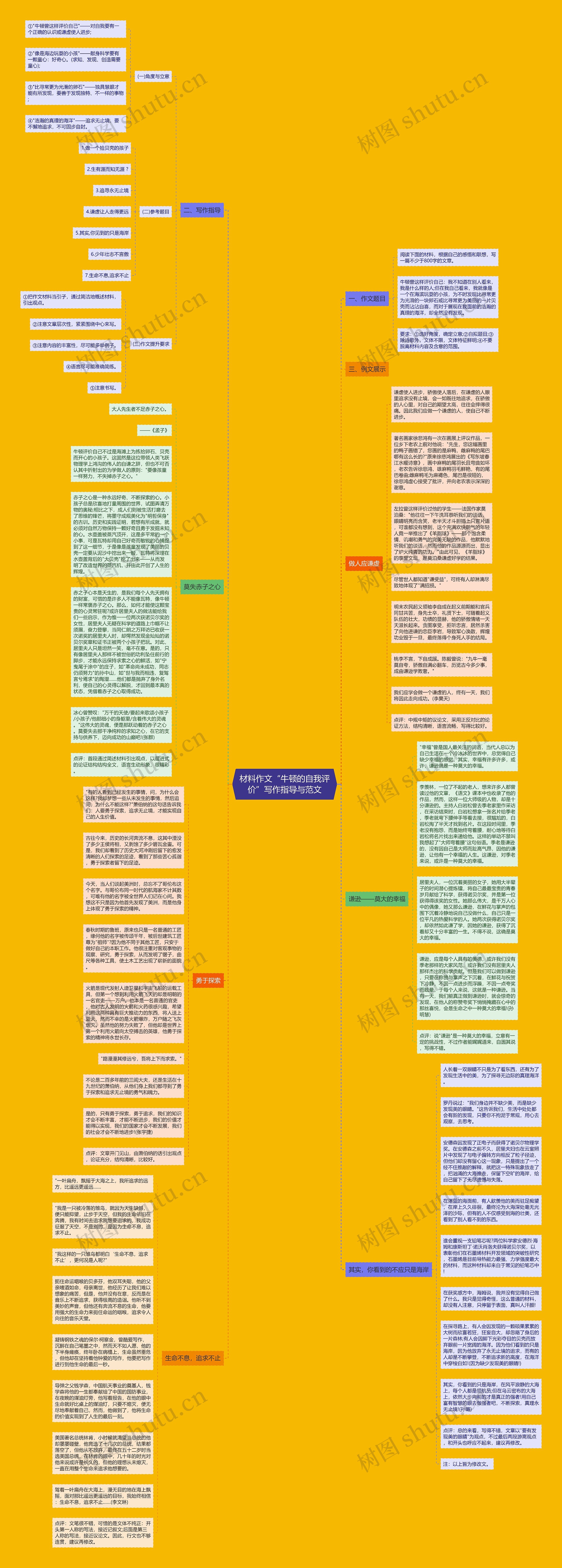 材料作文“牛顿的自我评价”写作指导与范文思维导图