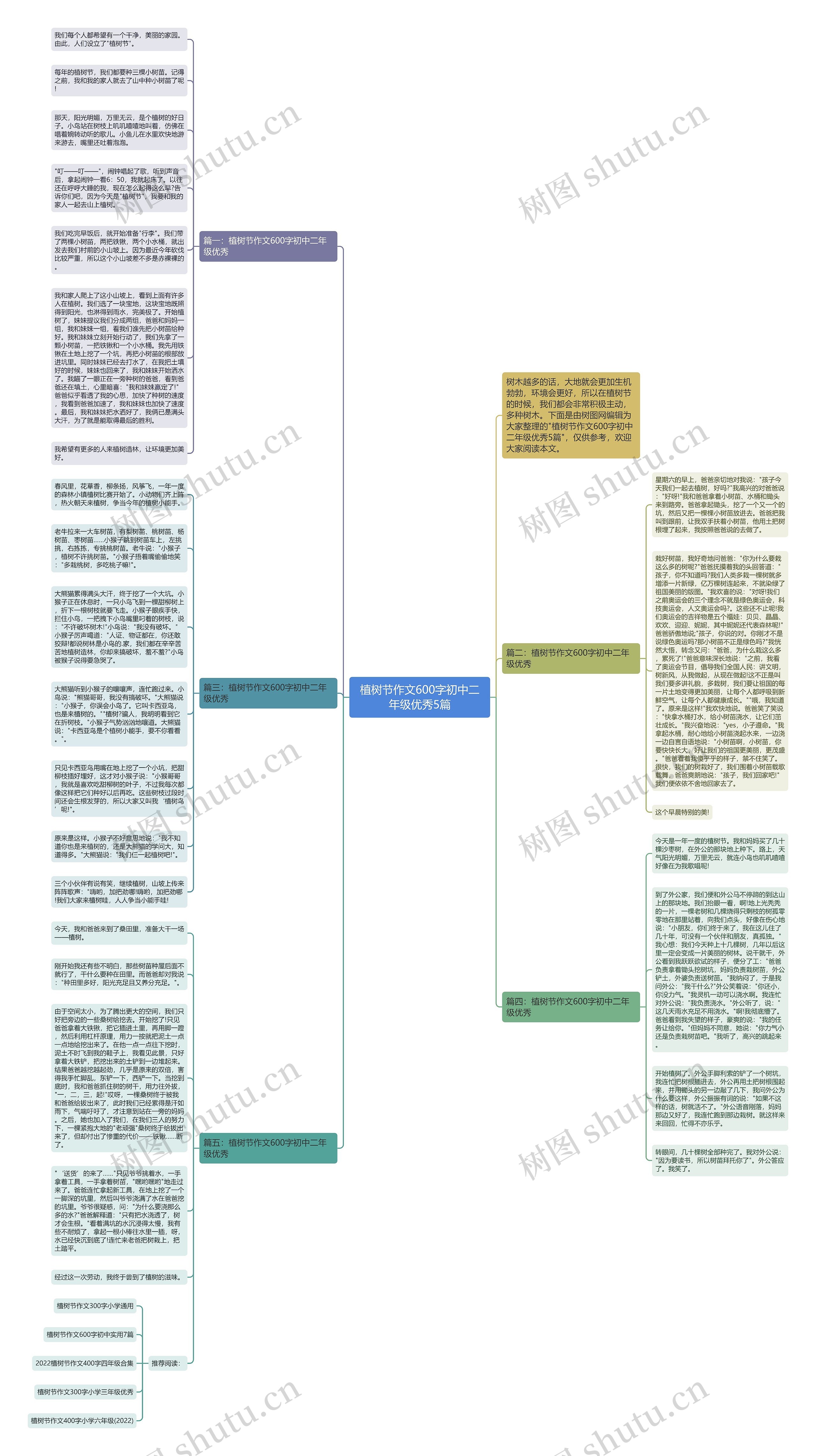 植树节作文600字初中二年级优秀5篇思维导图