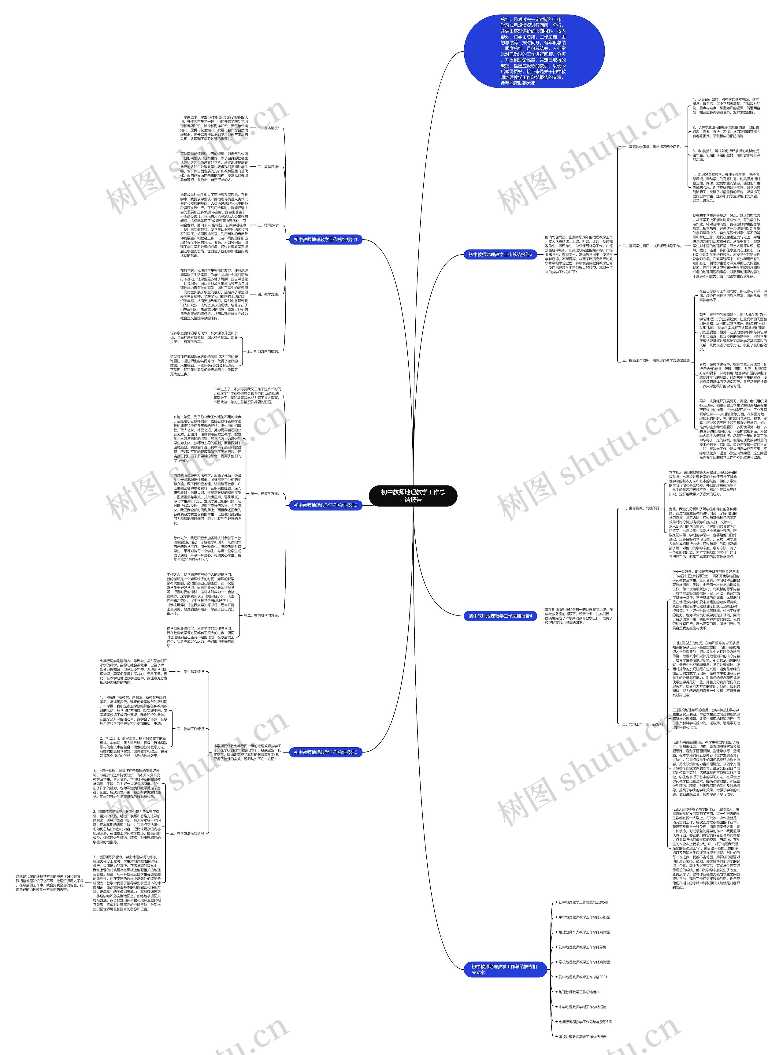 初中教师地理教学工作总结报告思维导图