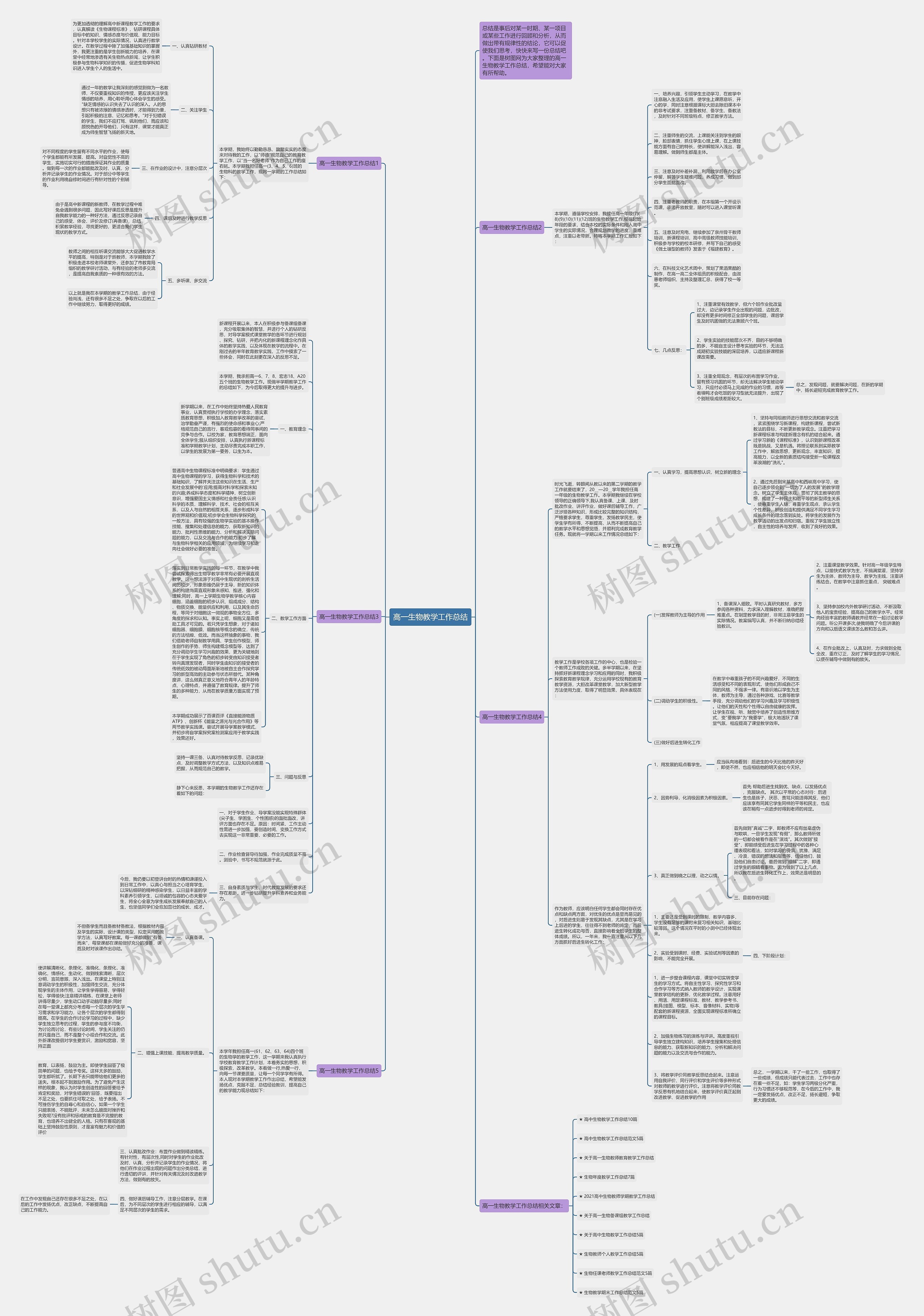 高一生物教学工作总结思维导图